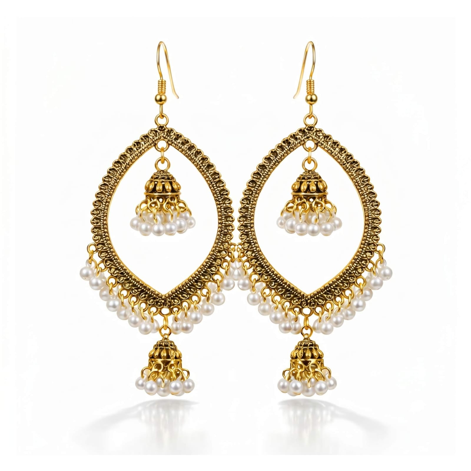 Pearl Jhumka Chandelier Earrings – Gold & Silver