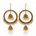 Round Hoop Pearl Jhumka Earrings – Gold & Silver