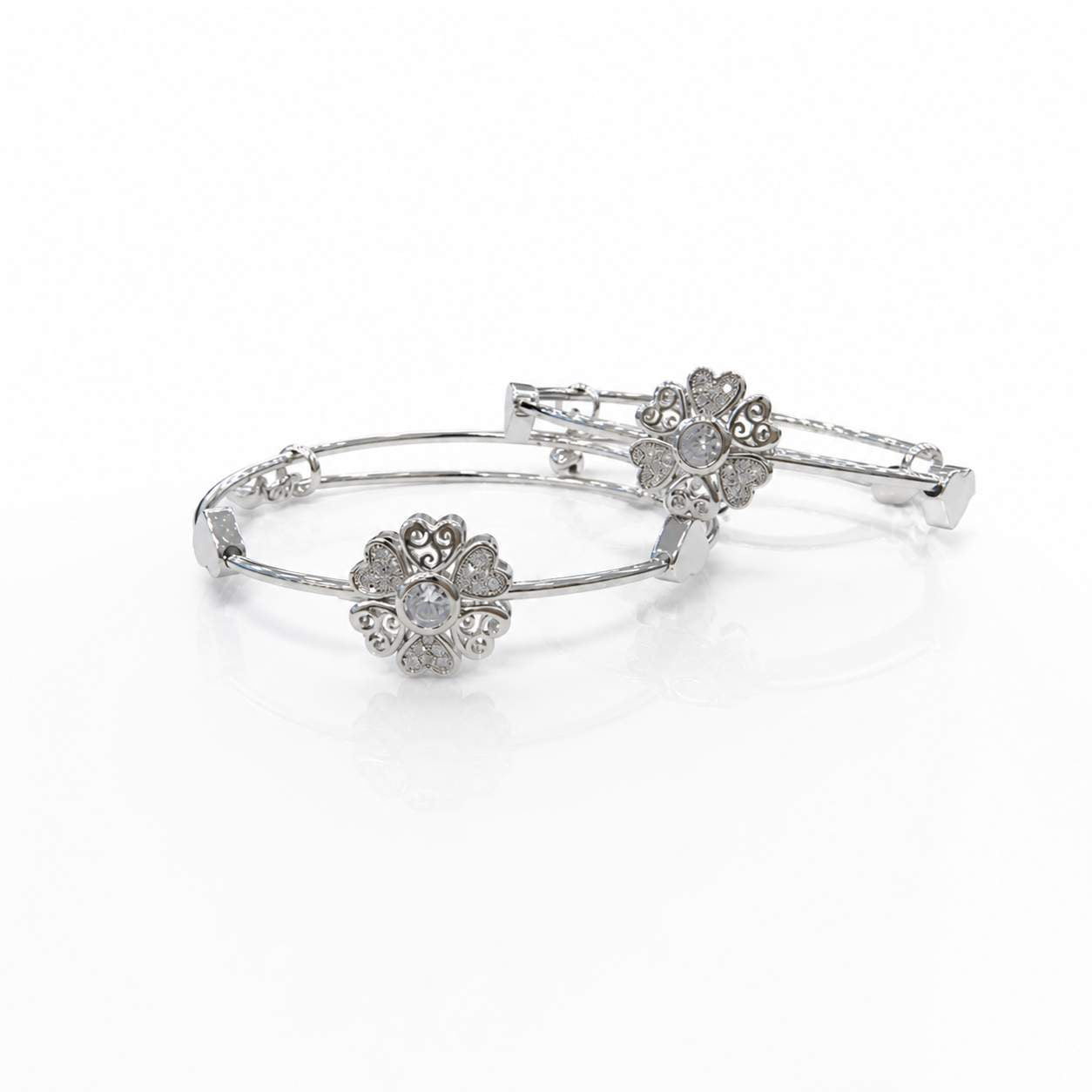 Silver Flower Filigree Bangle Bracelet