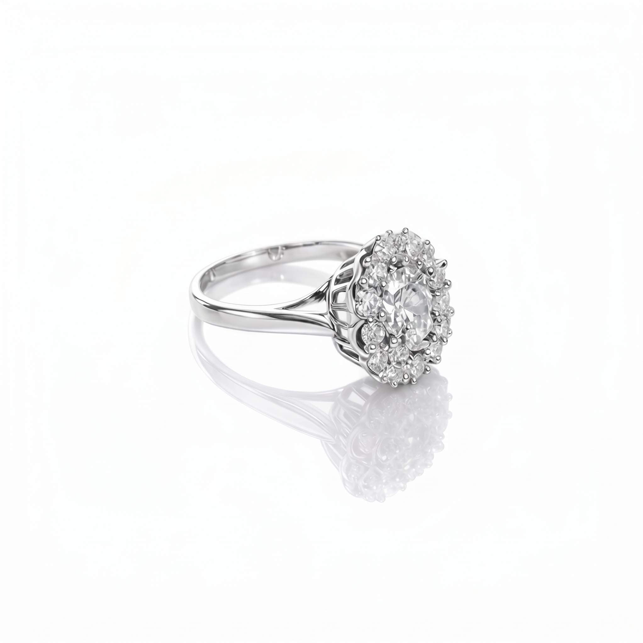 Cluster Halo Ring – Silver & Gold