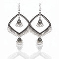 Diamond Frame Pearl Jhumka Earrings – Gold & Silver