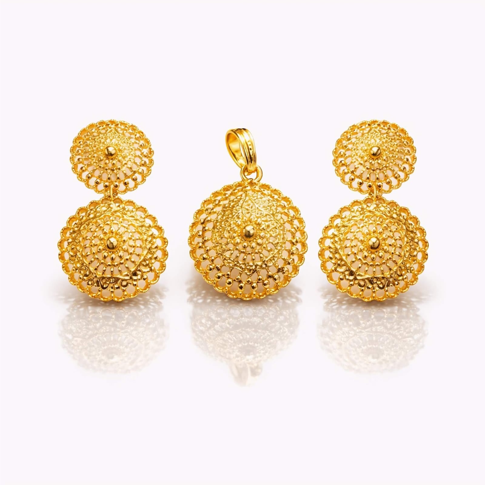Gold Filigree Pendant & Earring Set – Multiple Designs