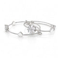 Silver Crystal Clover & Heart Charm Bangle