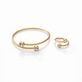 Gold Twisted Cable Bezel Crystal Bangle & Ring Set