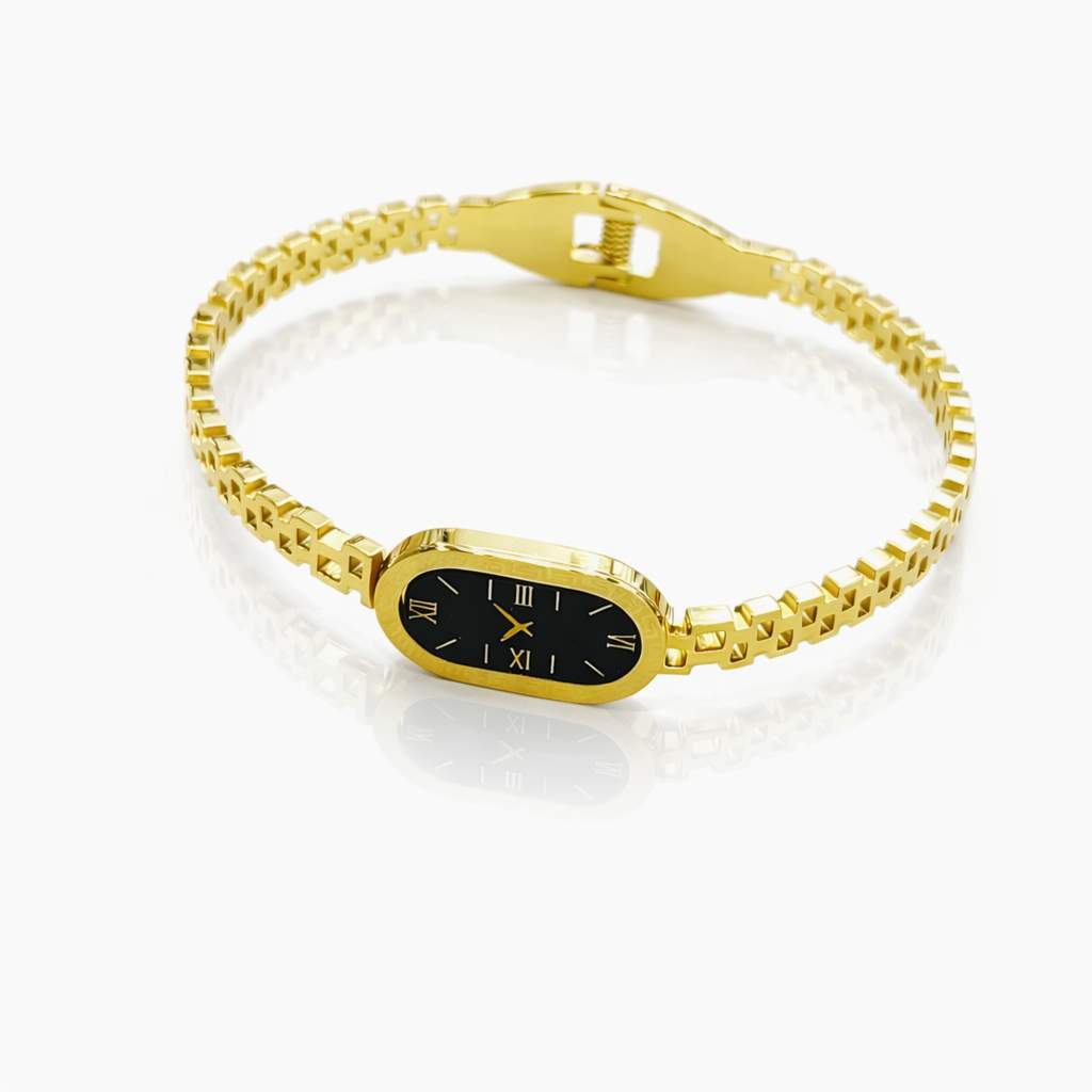 Gold Bracelet Watch – Black Dial with Roman Numerals