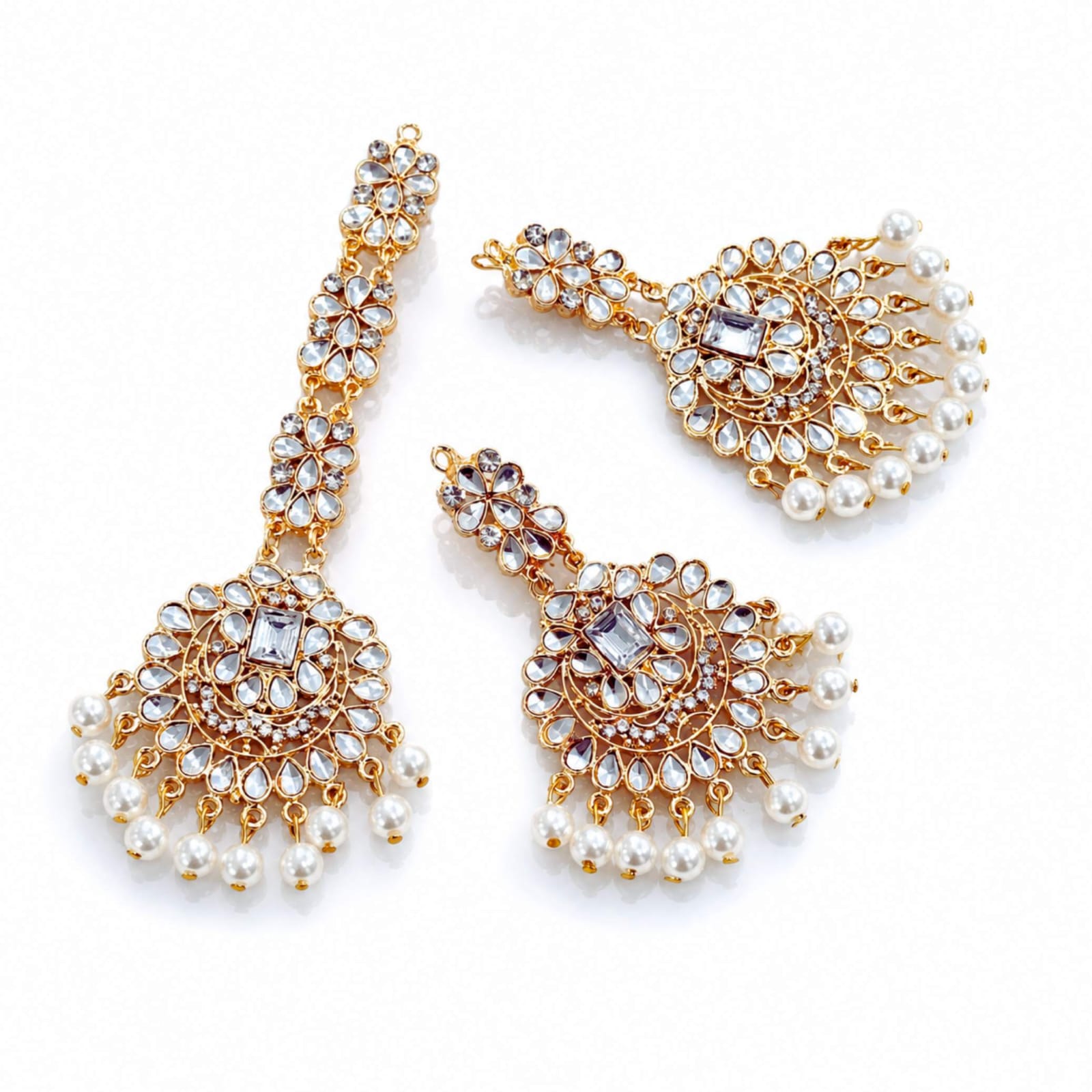 Kundan Chand Bali & Maang Tikka Earring Set