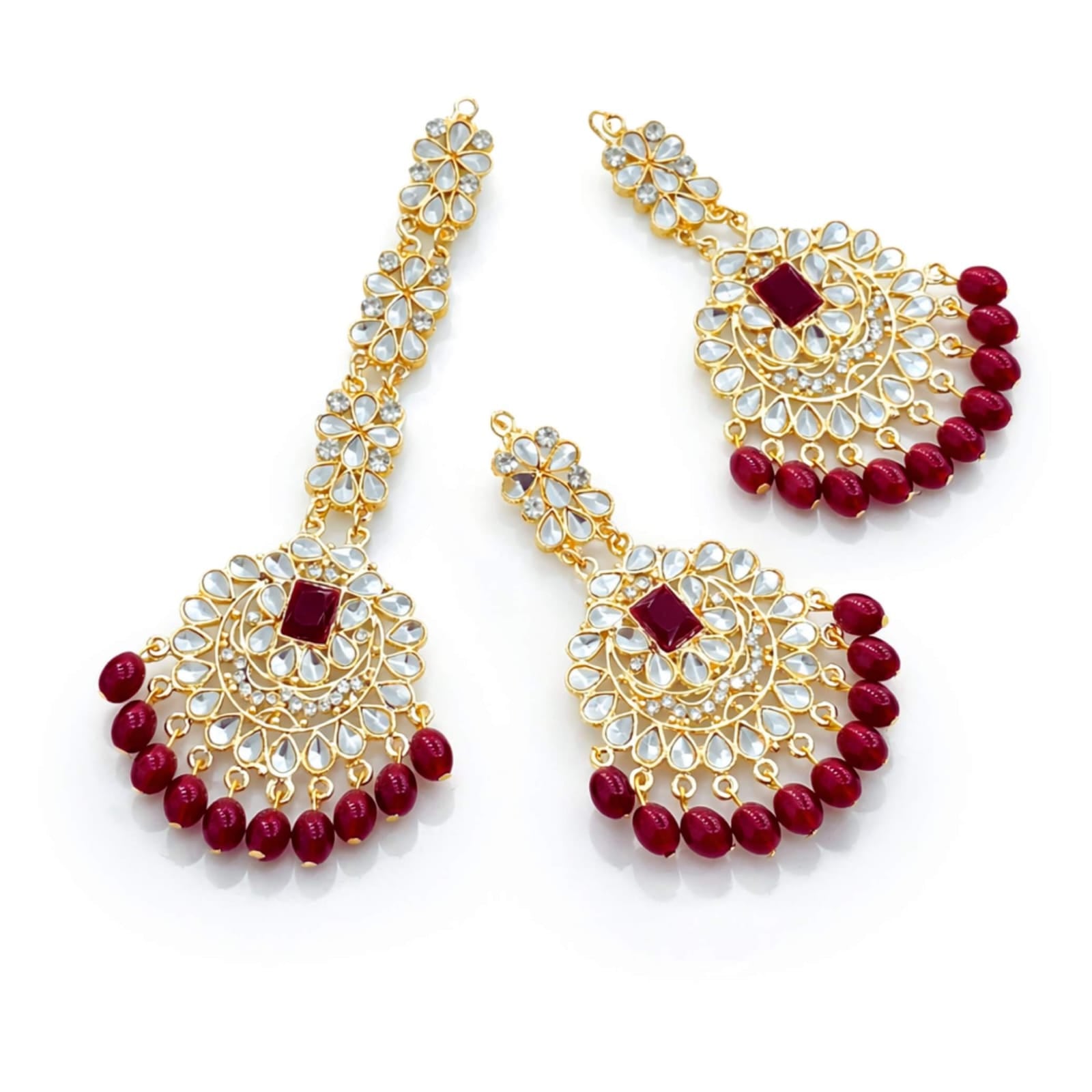 Kundan Chand Bali & Maang Tikka Earring Set