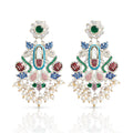 Mughal Garden Multicolour Crystal & Pearl Chandelier Earrings