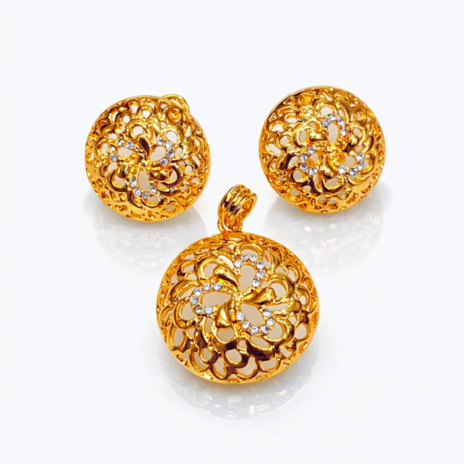 Gold Filigree Pendant & Earring Set – Multiple Designs