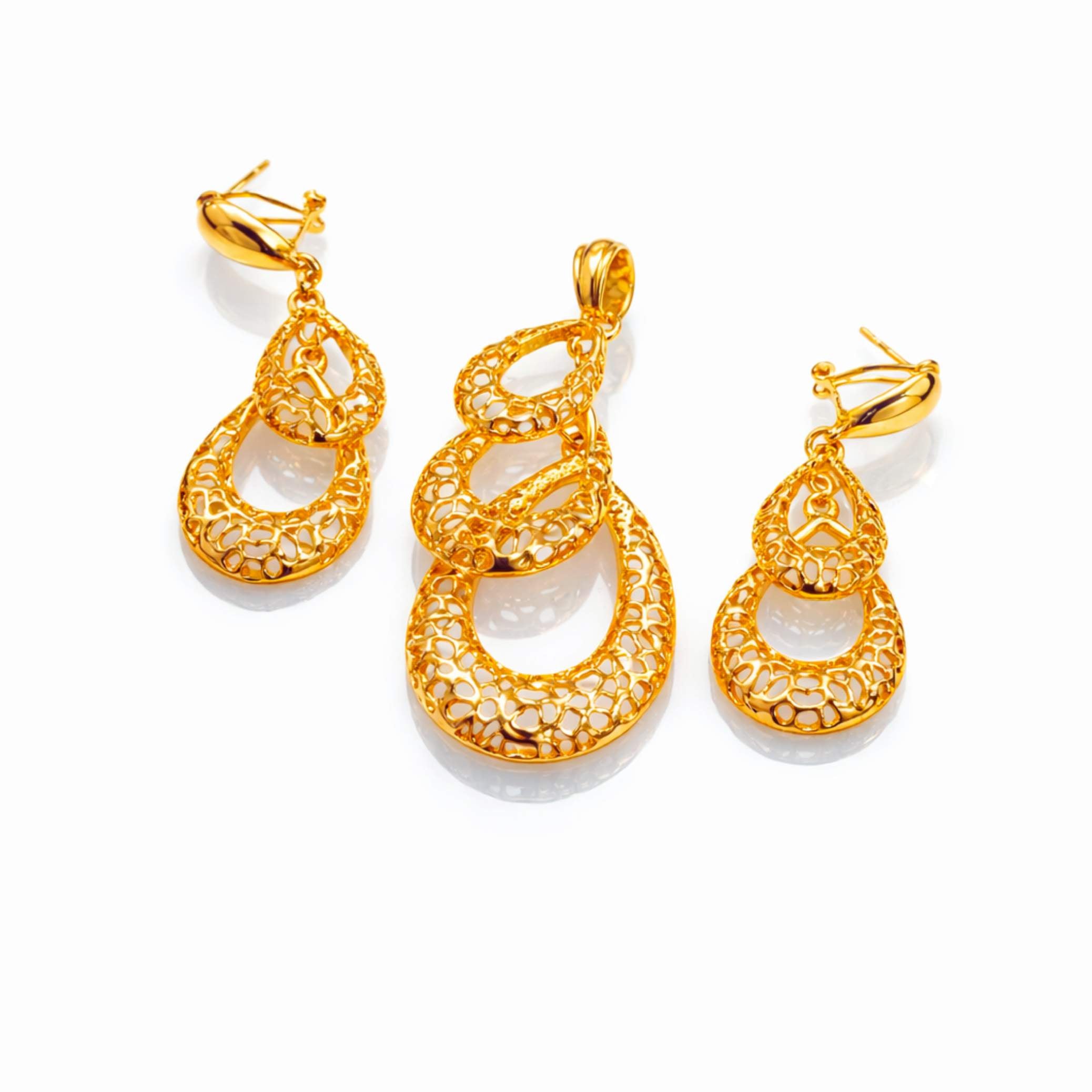 Gold Filigree Pendant & Earring Set – Multiple Designs