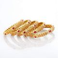 Gold Kundan Ruby Teardrop & Pearl Bangle Set – Set of 4