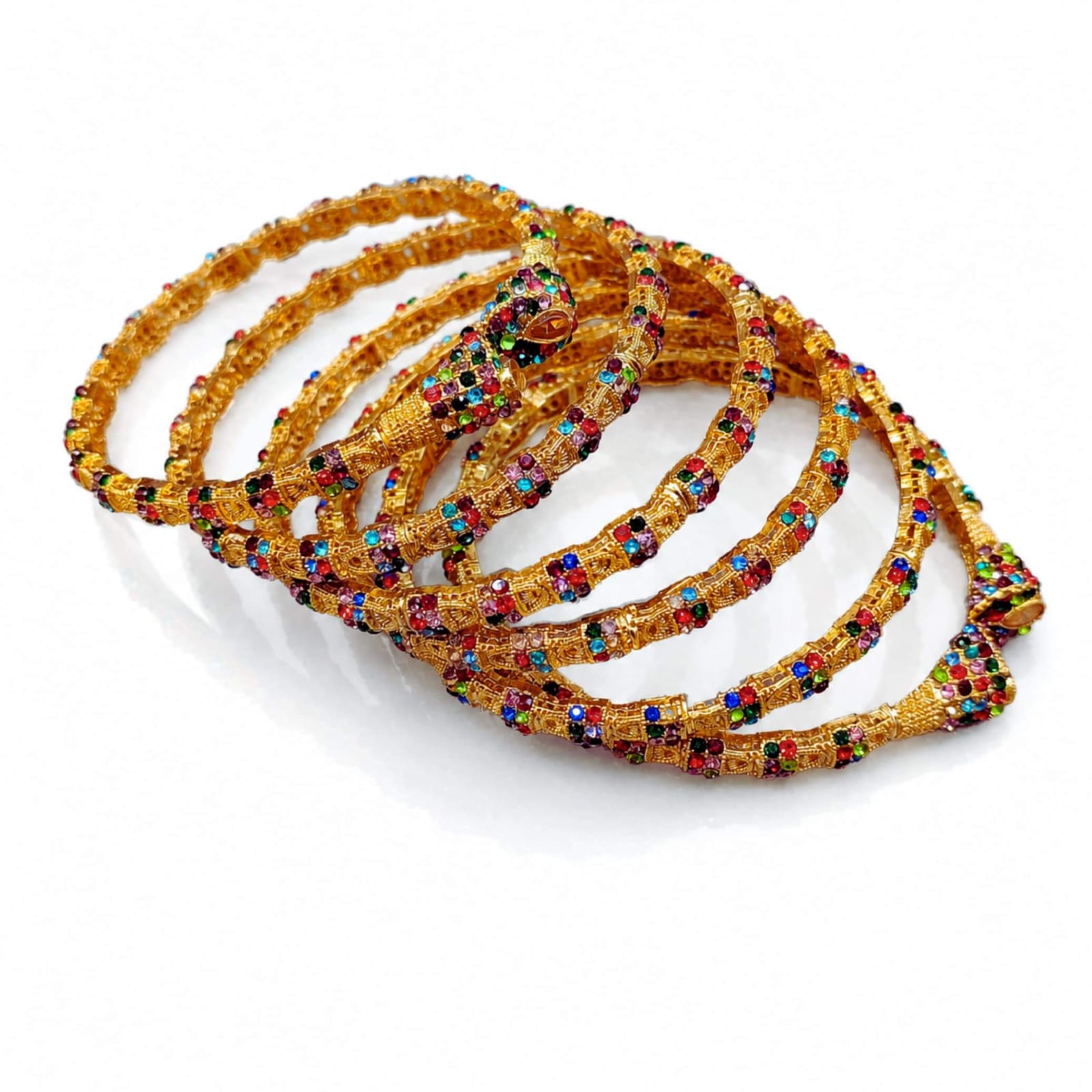 Gold Multicolour Crystal Pavé Bangle Set – Set of 6