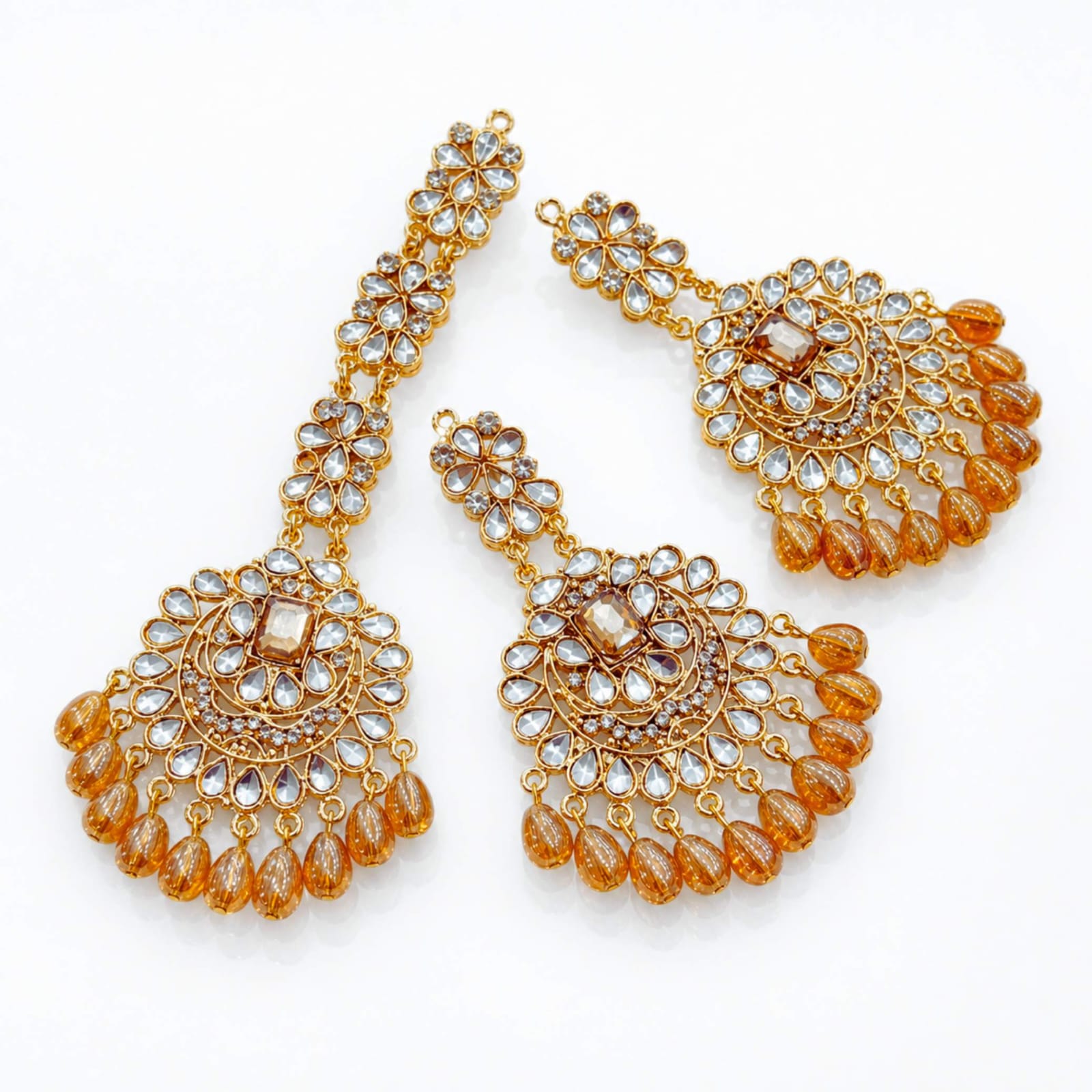 Kundan Chand Bali & Maang Tikka Earring Set