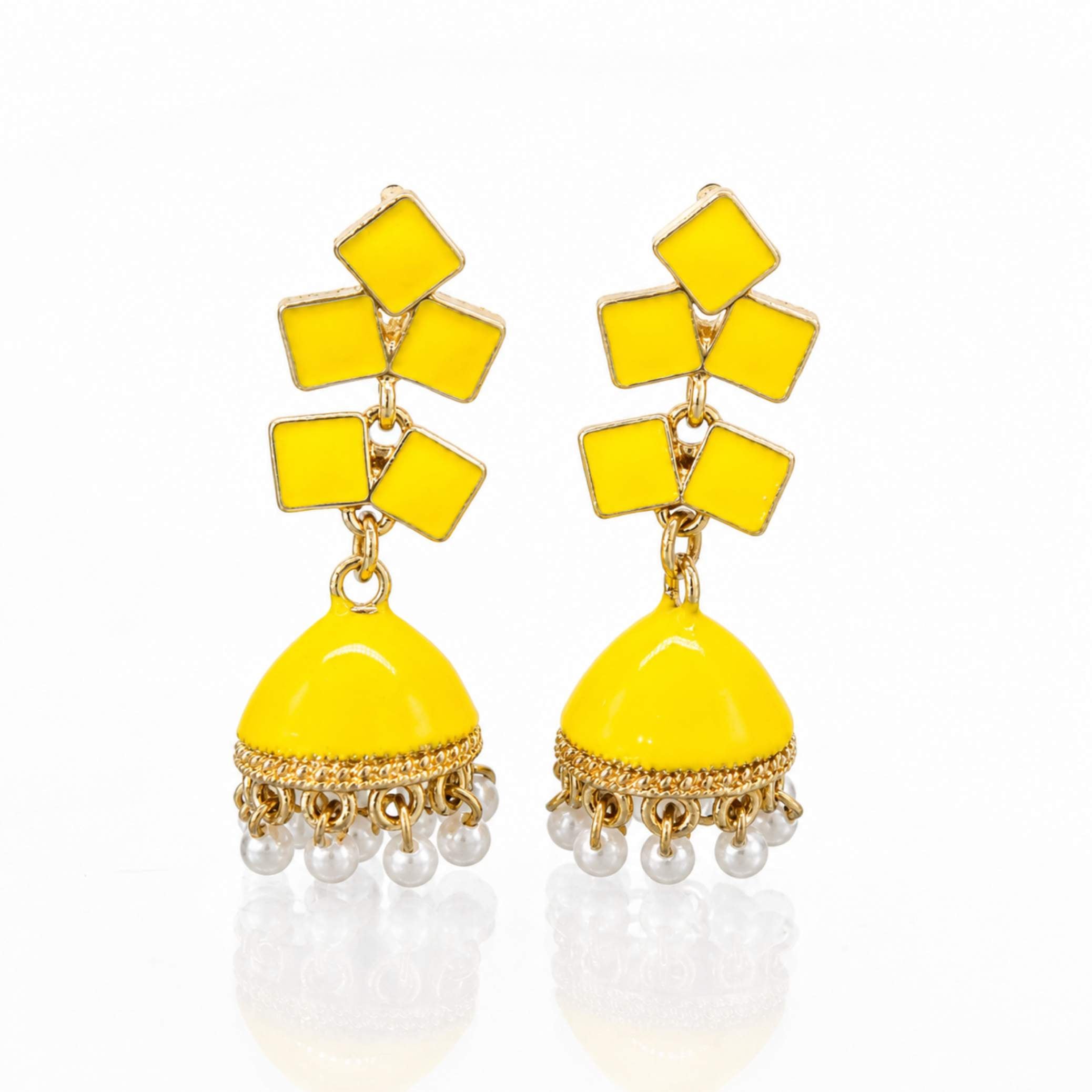 Enamel Diamond Tile Jhumka Earrings