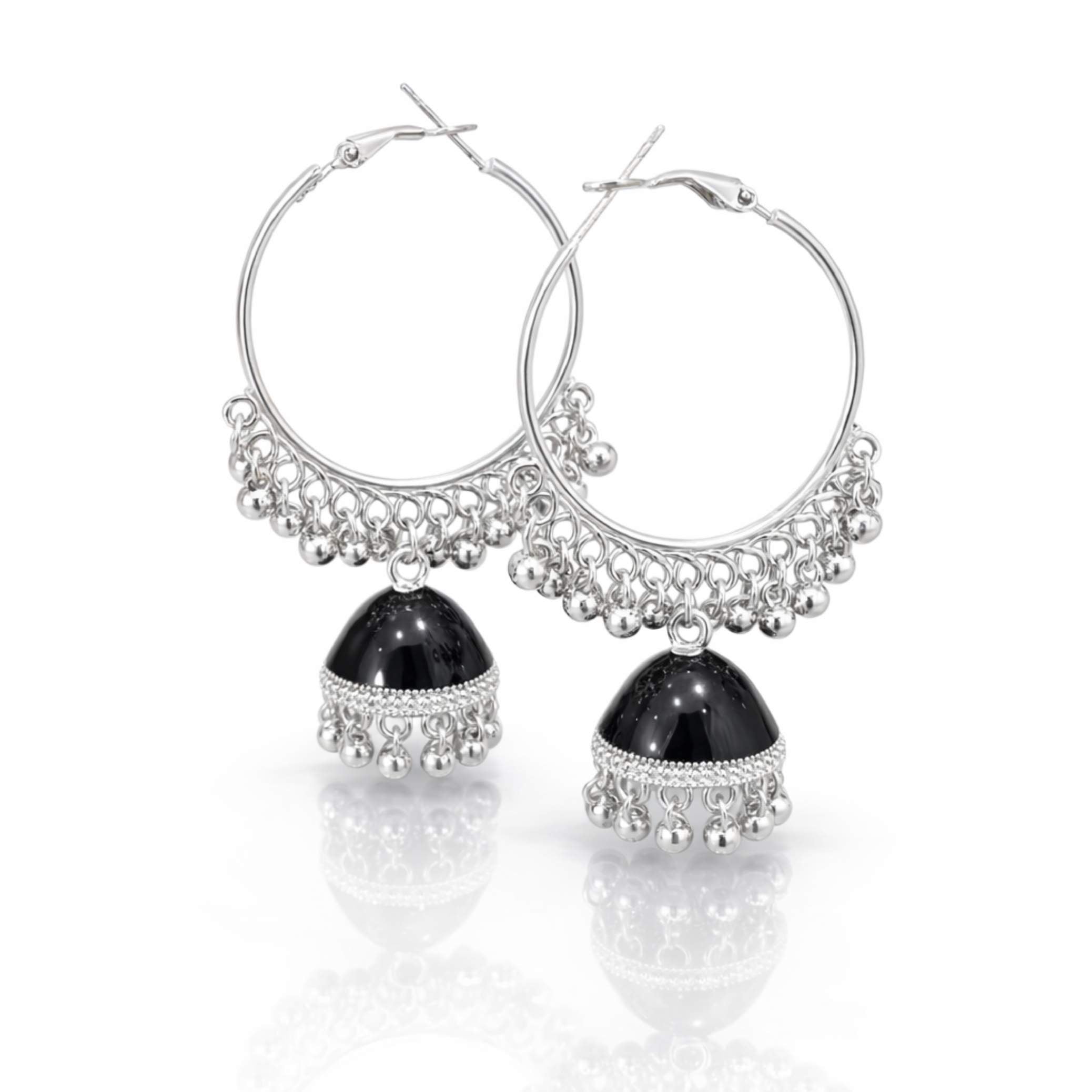 Silver Hoop Enamel Jhumka Earrings – Multiple Colours