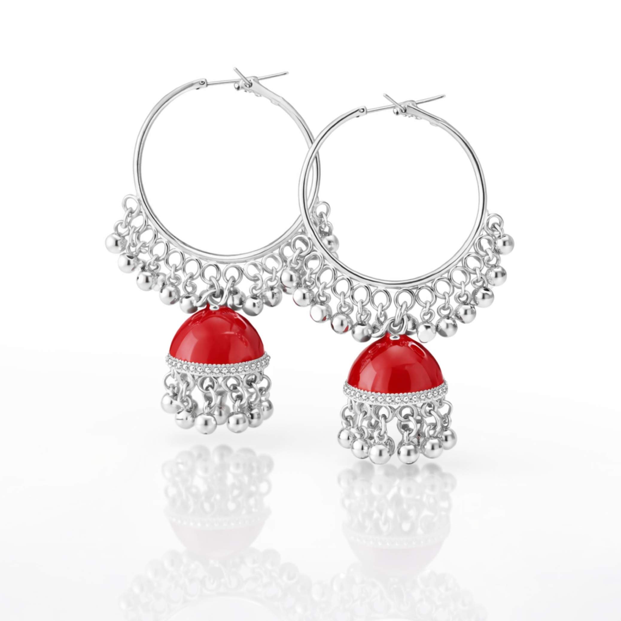 Silver Hoop Enamel Jhumka Earrings – Multiple Colours