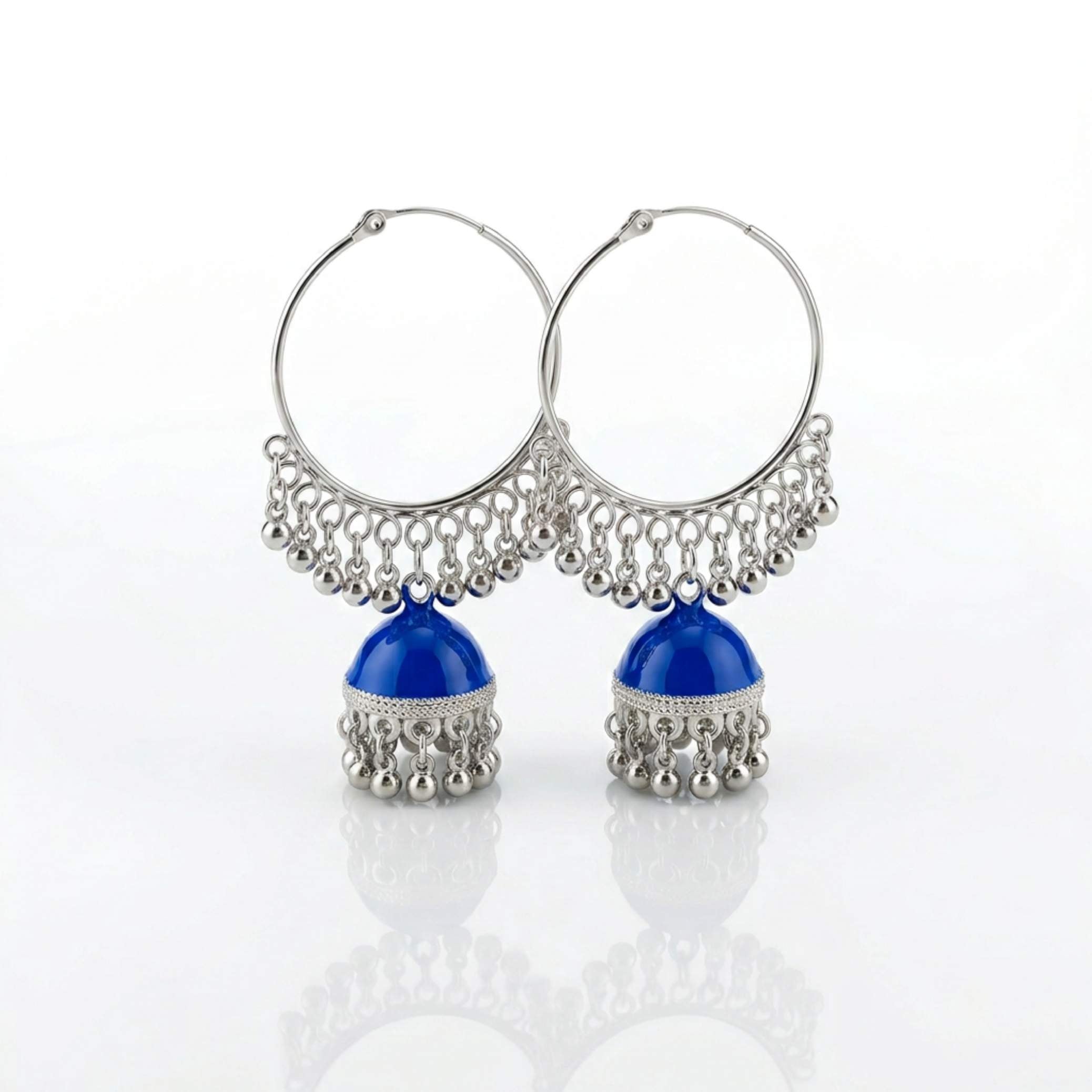 Silver Hoop Enamel Jhumka Earrings – Multiple Colours