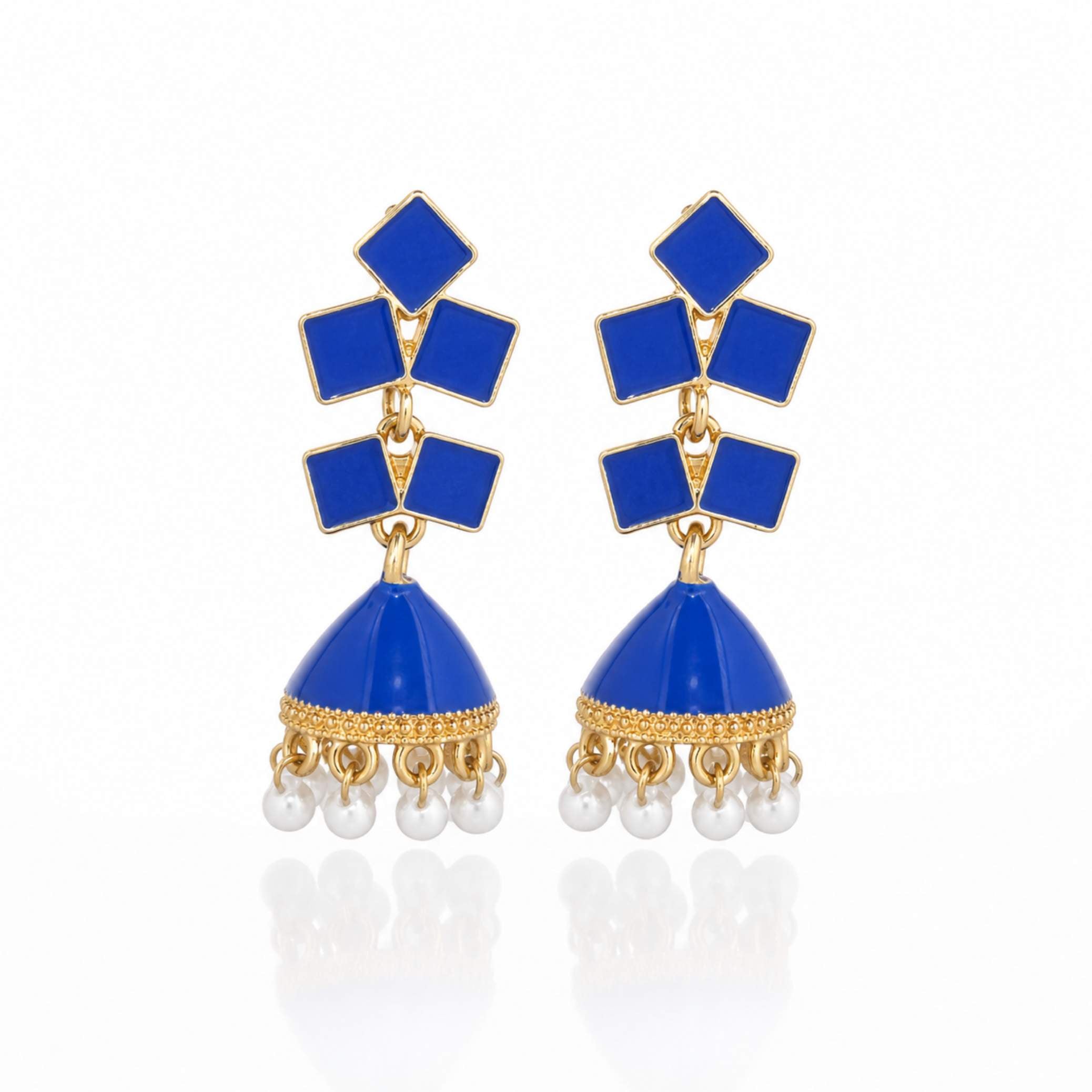 Enamel Diamond Tile Jhumka Earrings