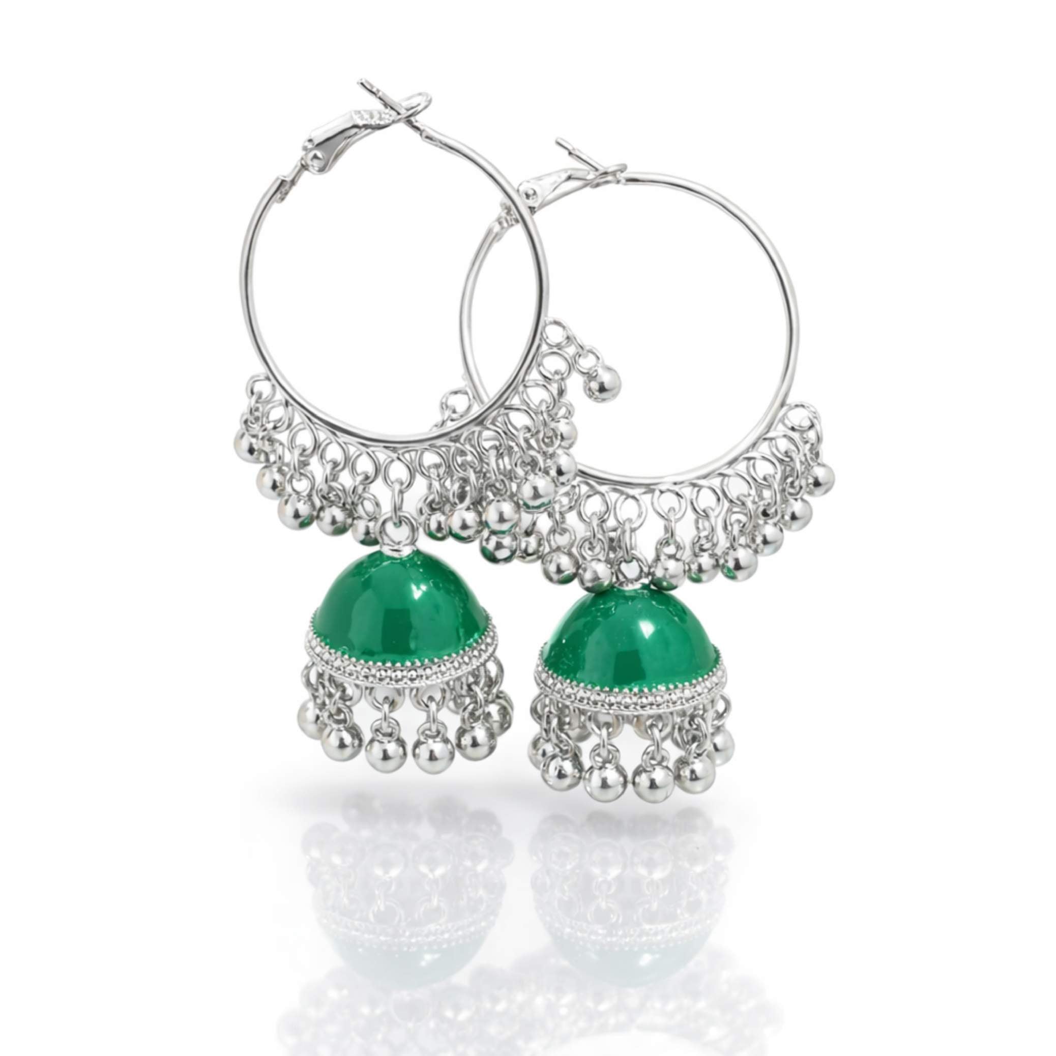 Silver Hoop Enamel Jhumka Earrings – Multiple Colours