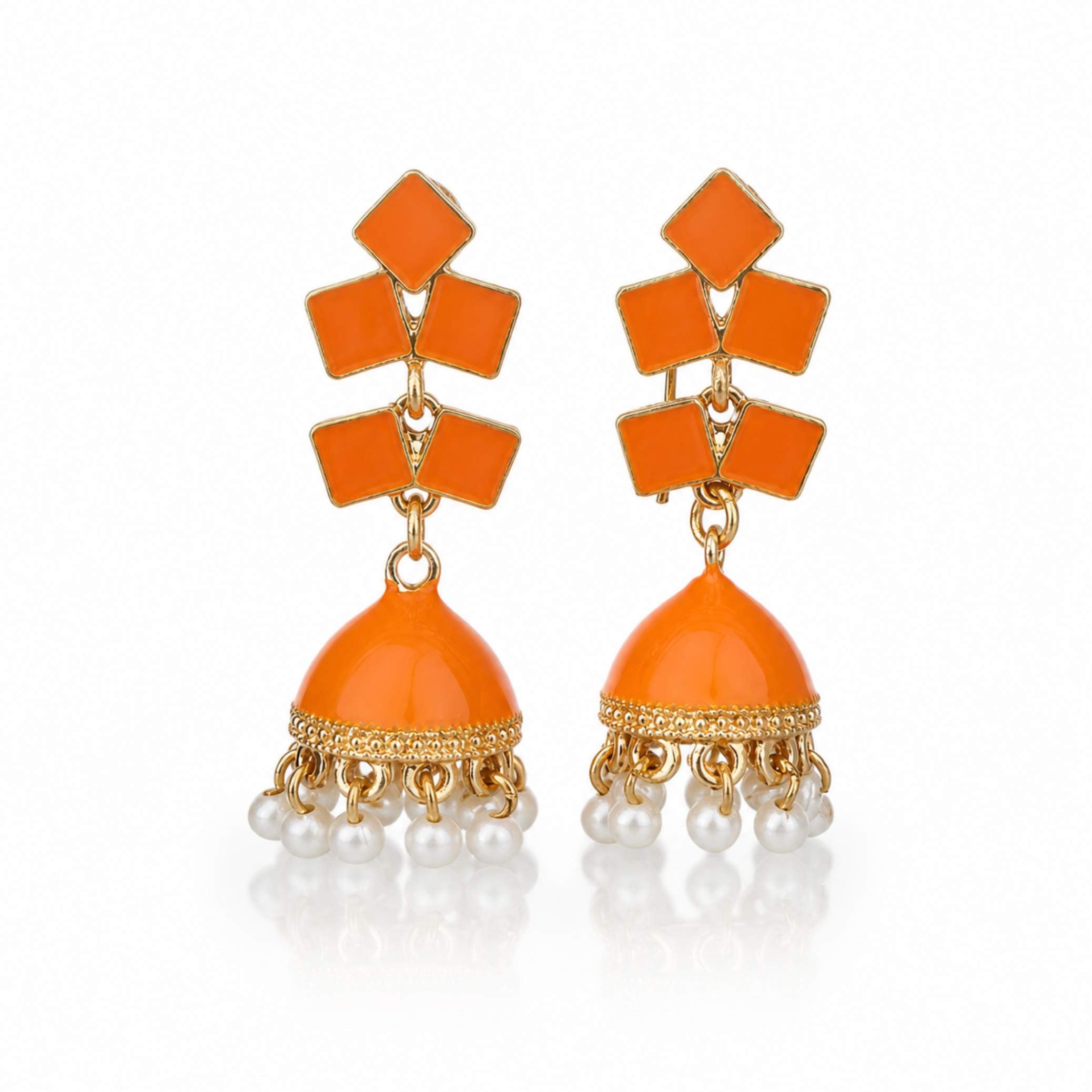 Enamel Diamond Tile Jhumka Earrings