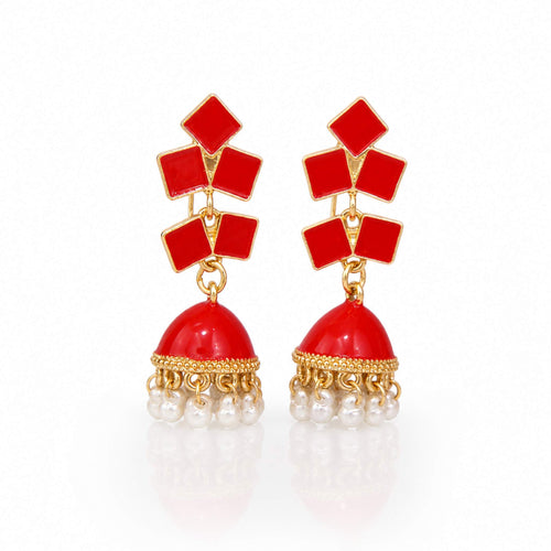 Enamel Diamond Tile Jhumka Earrings