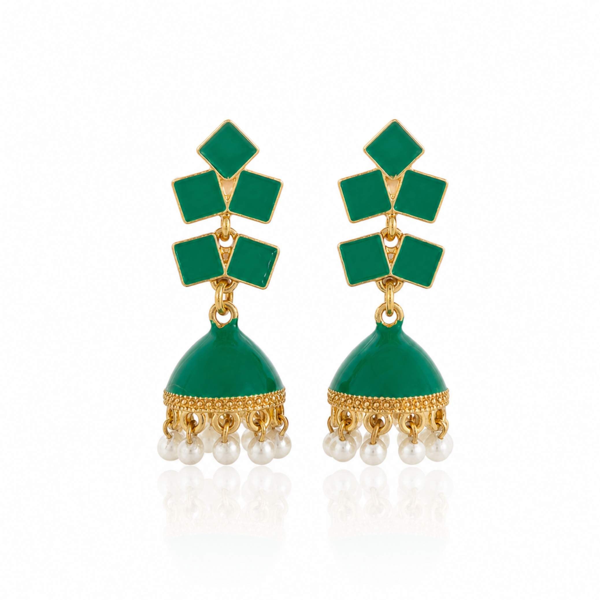 Enamel Diamond Tile Jhumka Earrings