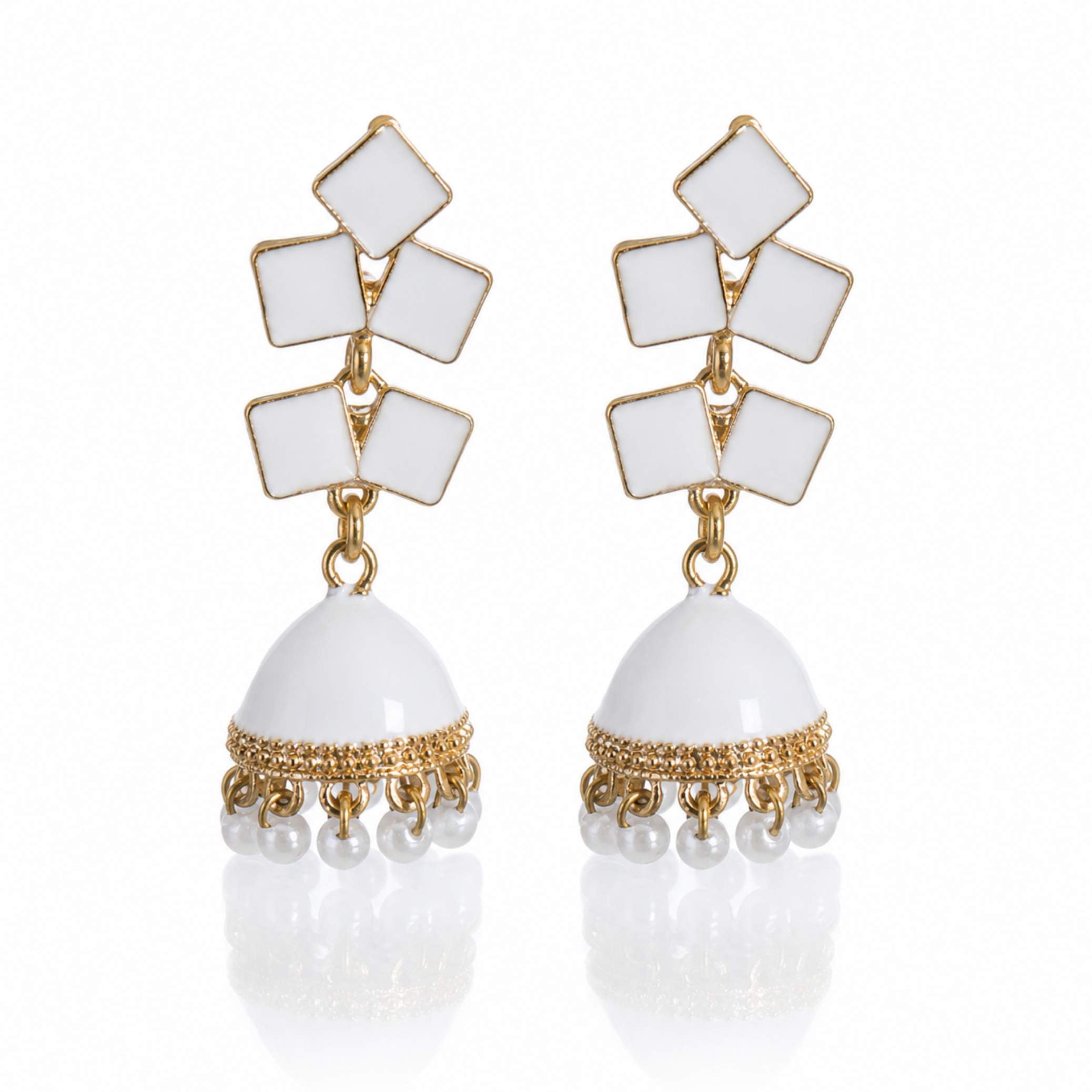Enamel Diamond Tile Jhumka Earrings