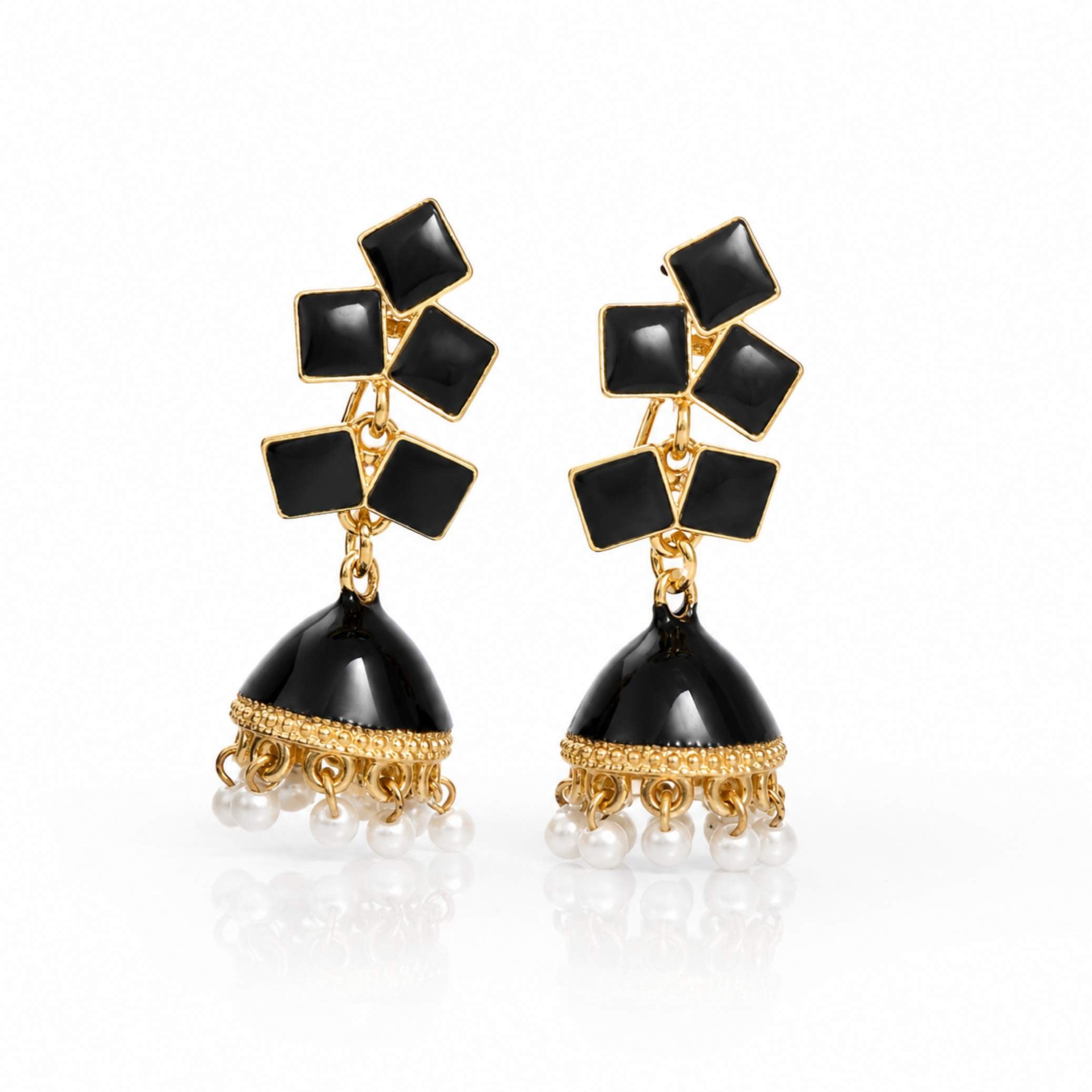 Enamel Diamond Tile Jhumka Earrings