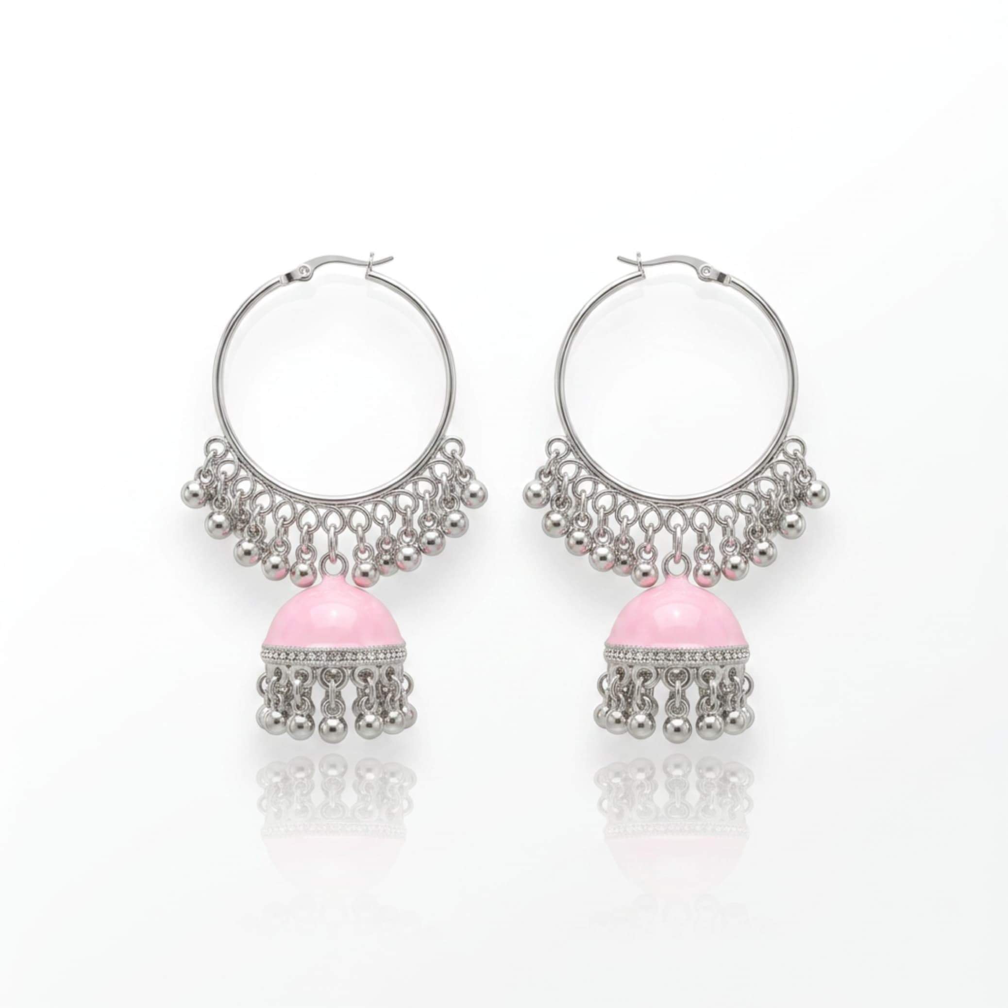 Silver Hoop Enamel Jhumka Earrings – Multiple Colours