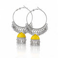 Silver Hoop Enamel Jhumka Earrings – Multiple Colours