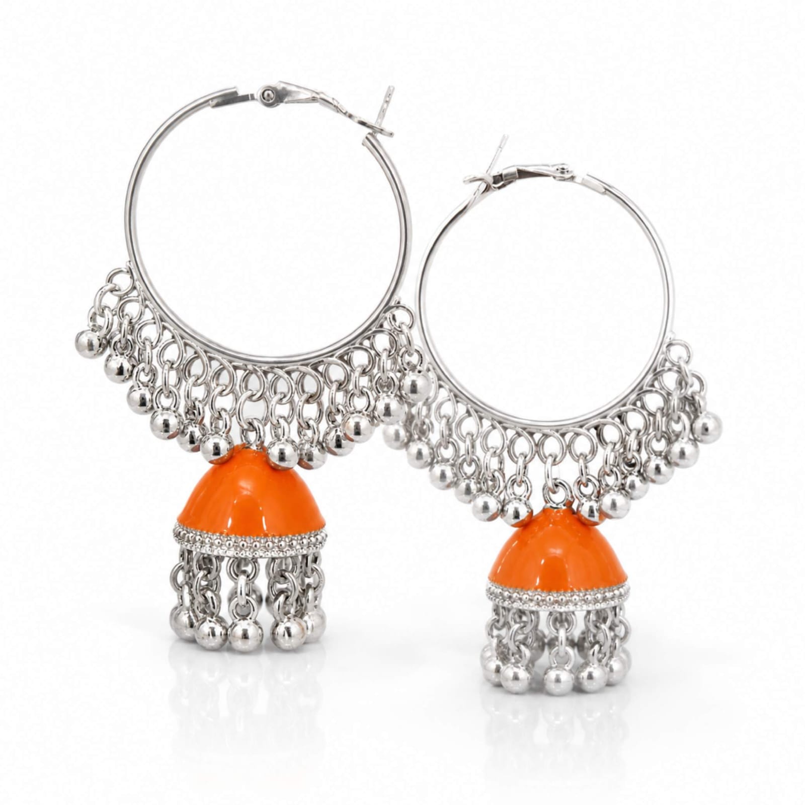 Silver Hoop Enamel Jhumka Earrings – Multiple Colours