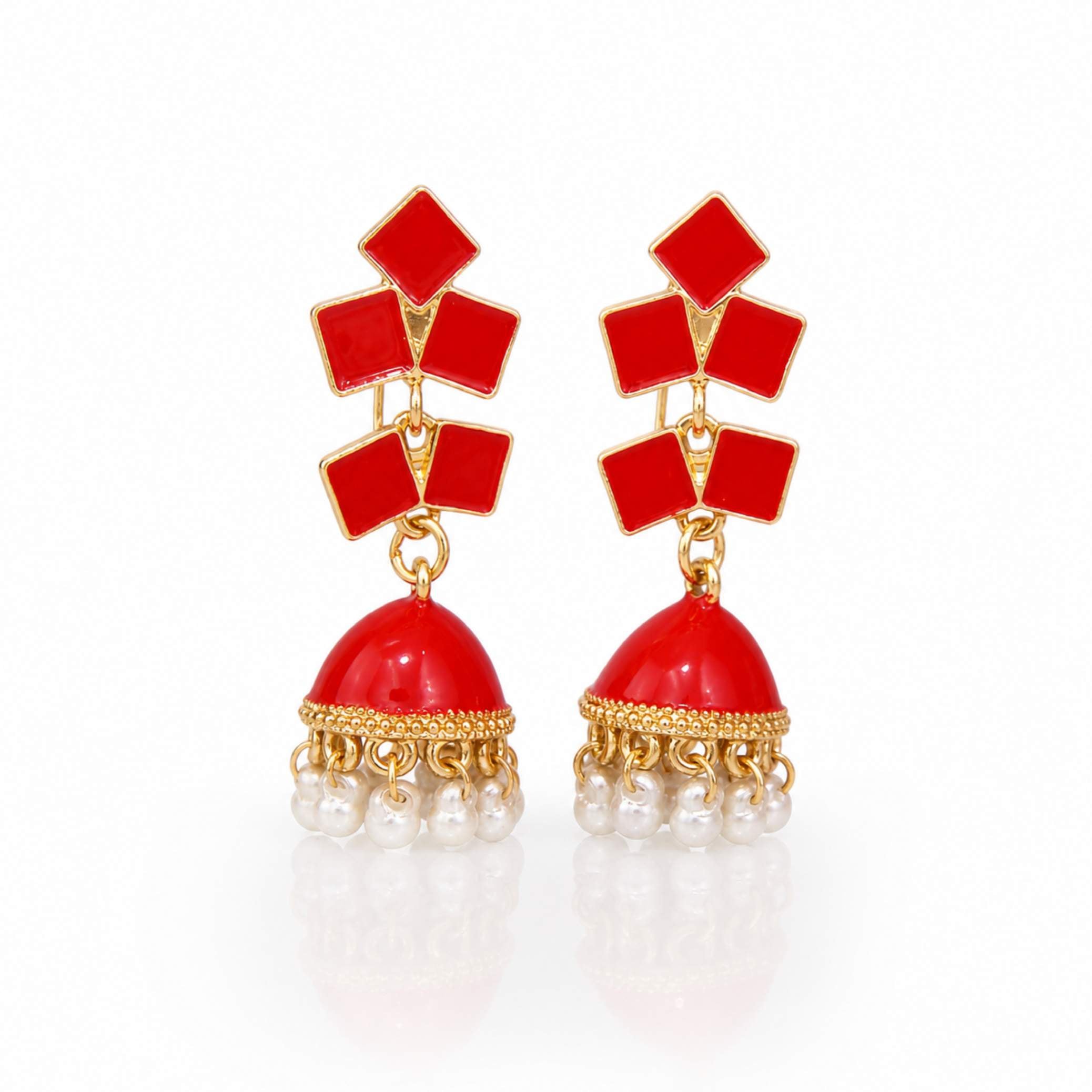 Enamel Diamond Tile Jhumka Earrings