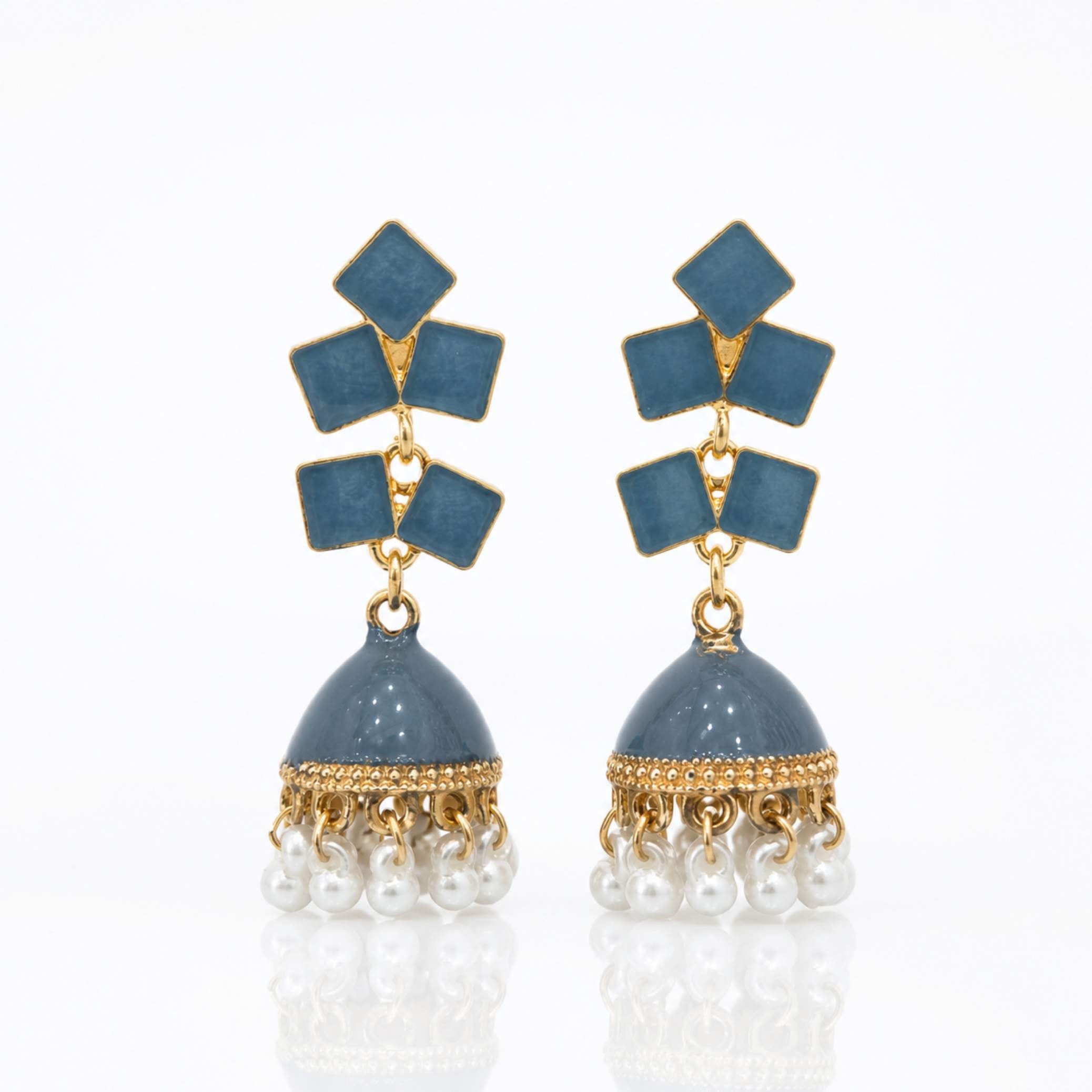Enamel Diamond Tile Jhumka Earrings
