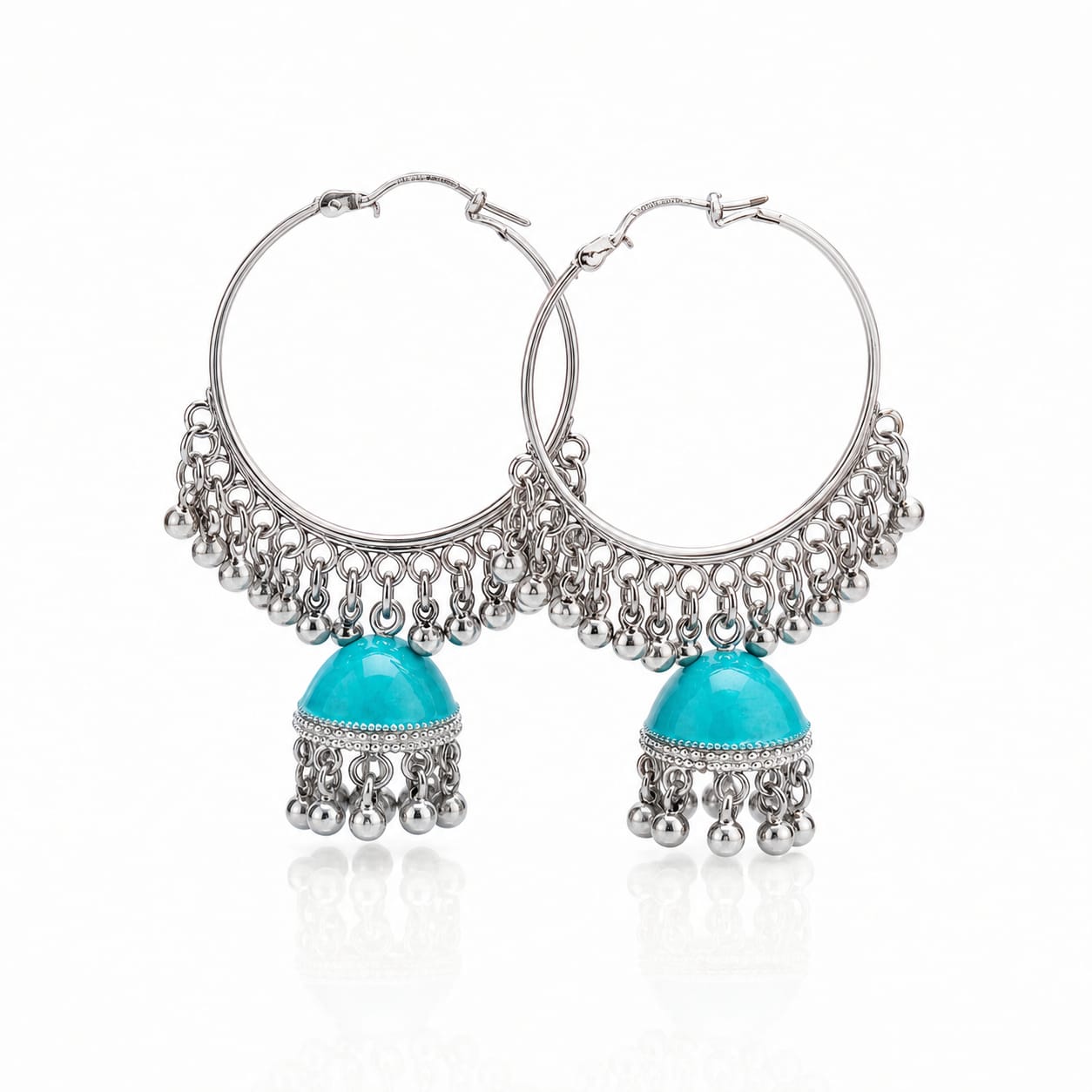 Silver Hoop Enamel Jhumka Earrings – Multiple Colours