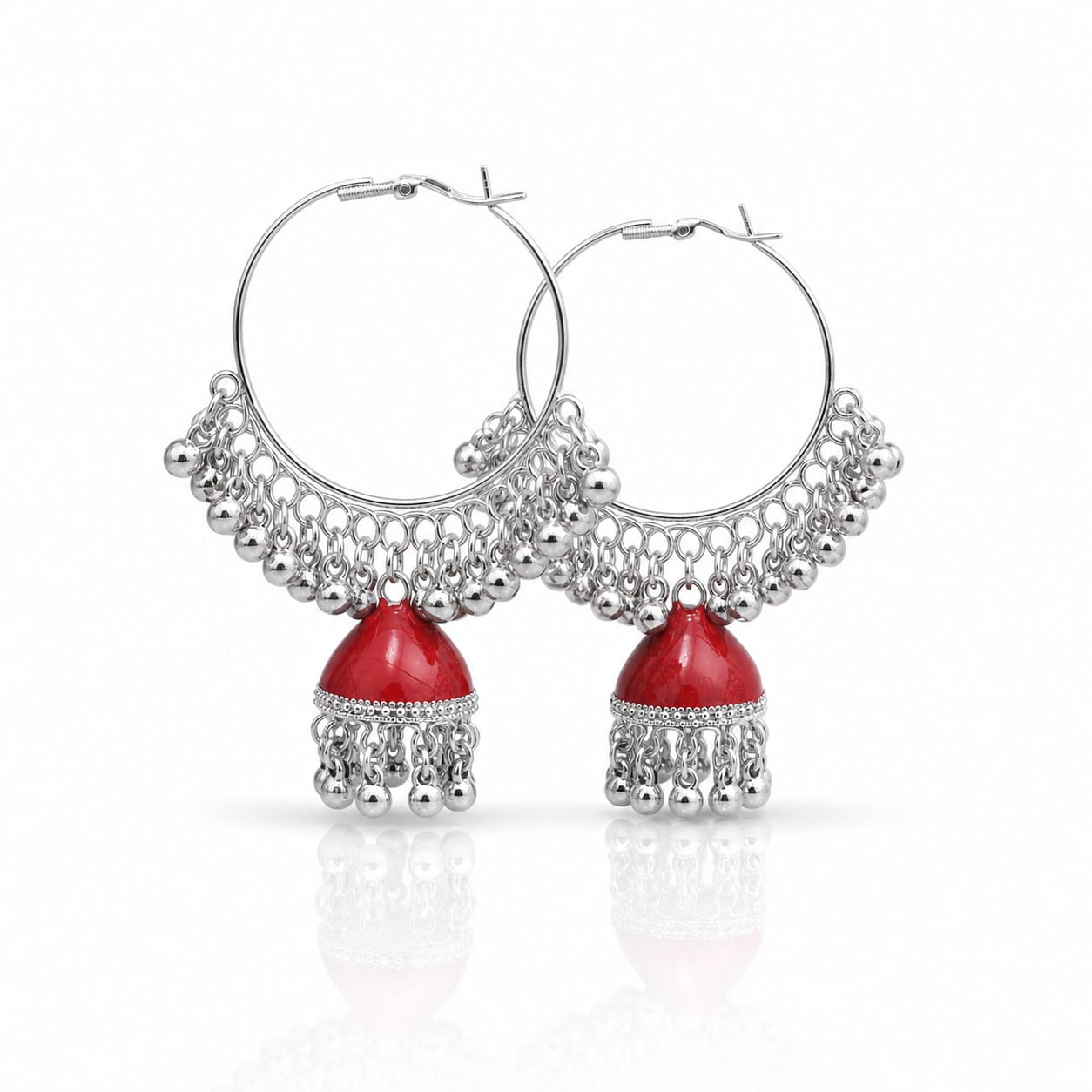 Silver Hoop Enamel Jhumka Earrings – Multiple Colours