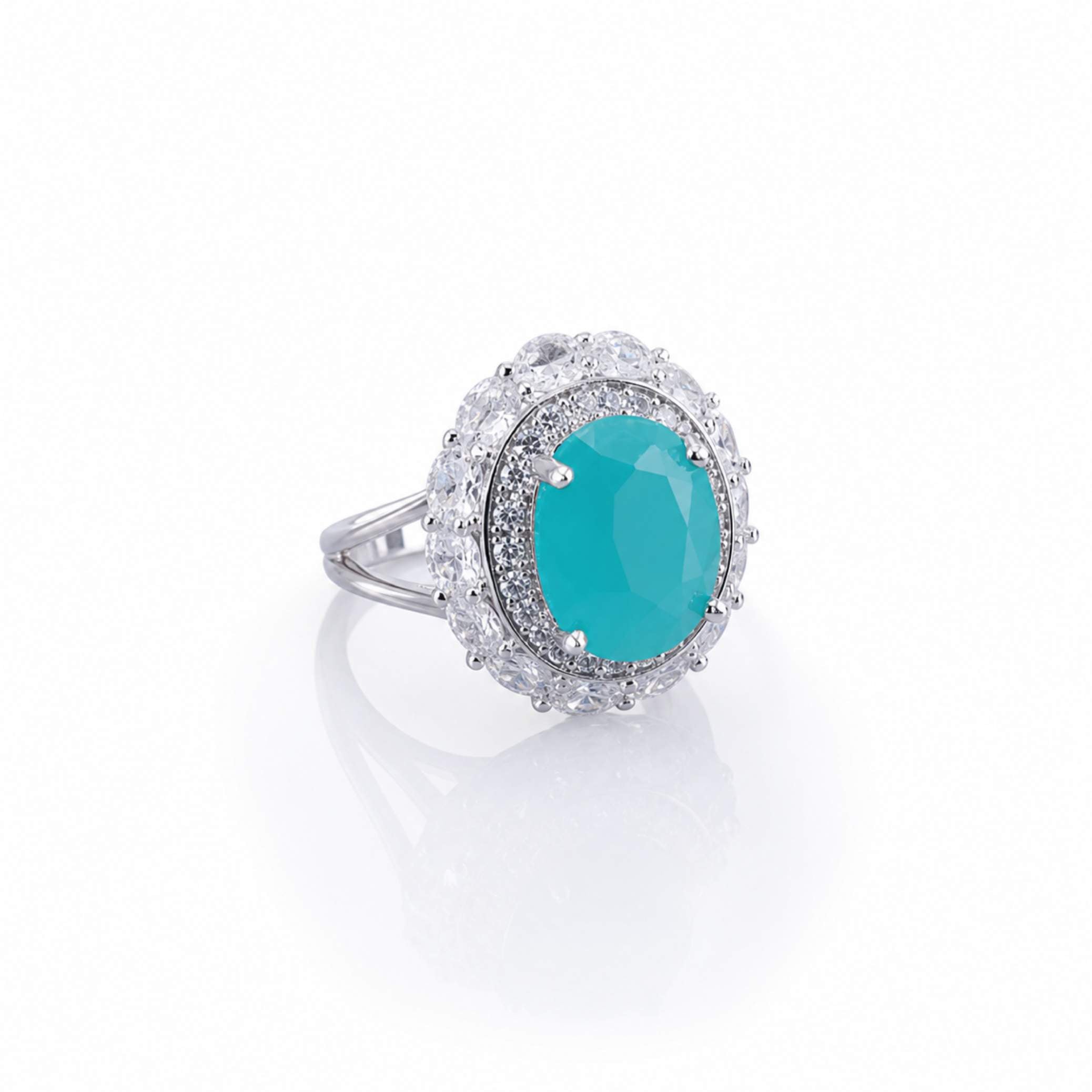 Silver Oval Gemstone Halo Ring – Multiple Colours