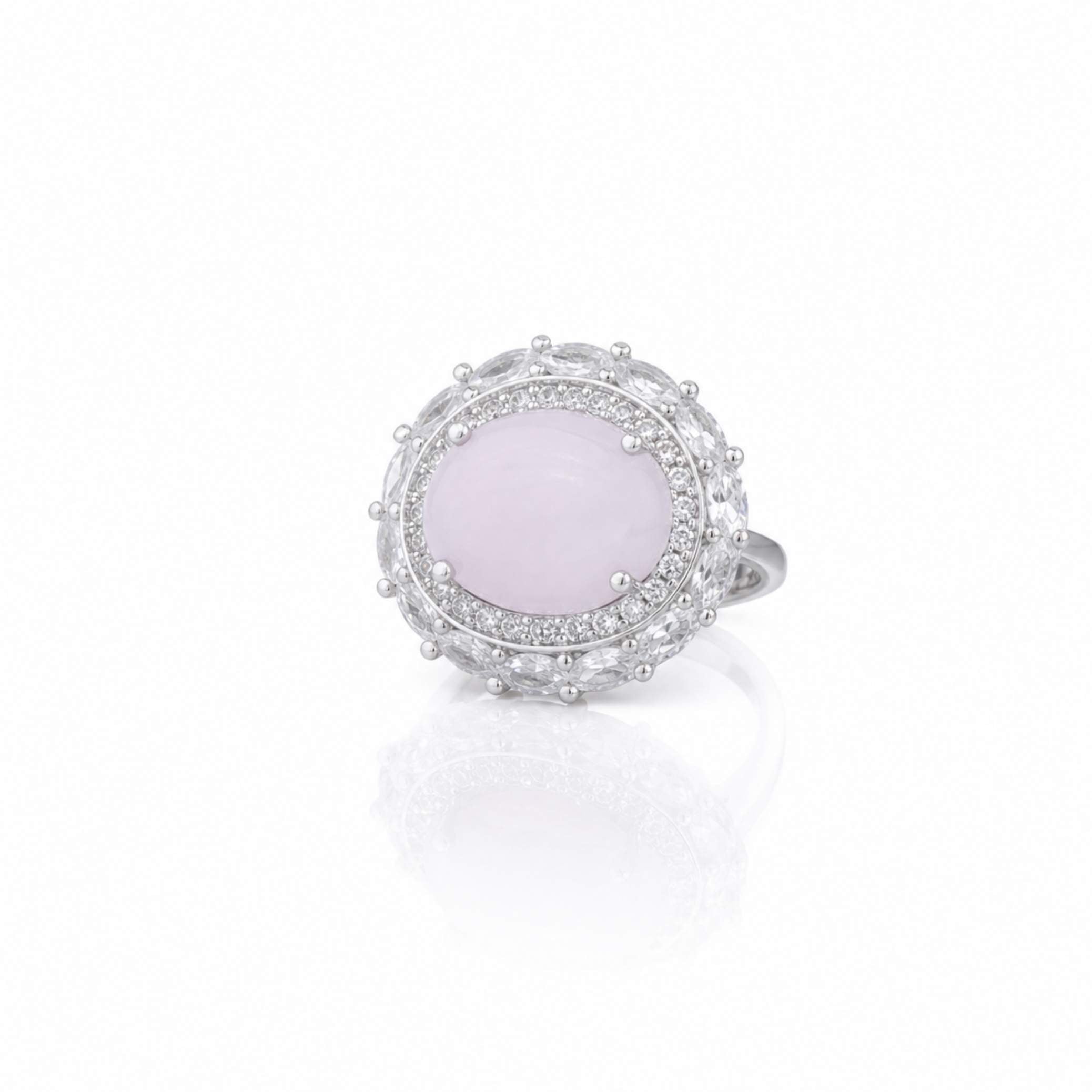 Silver Oval Gemstone Halo Ring – Multiple Colours