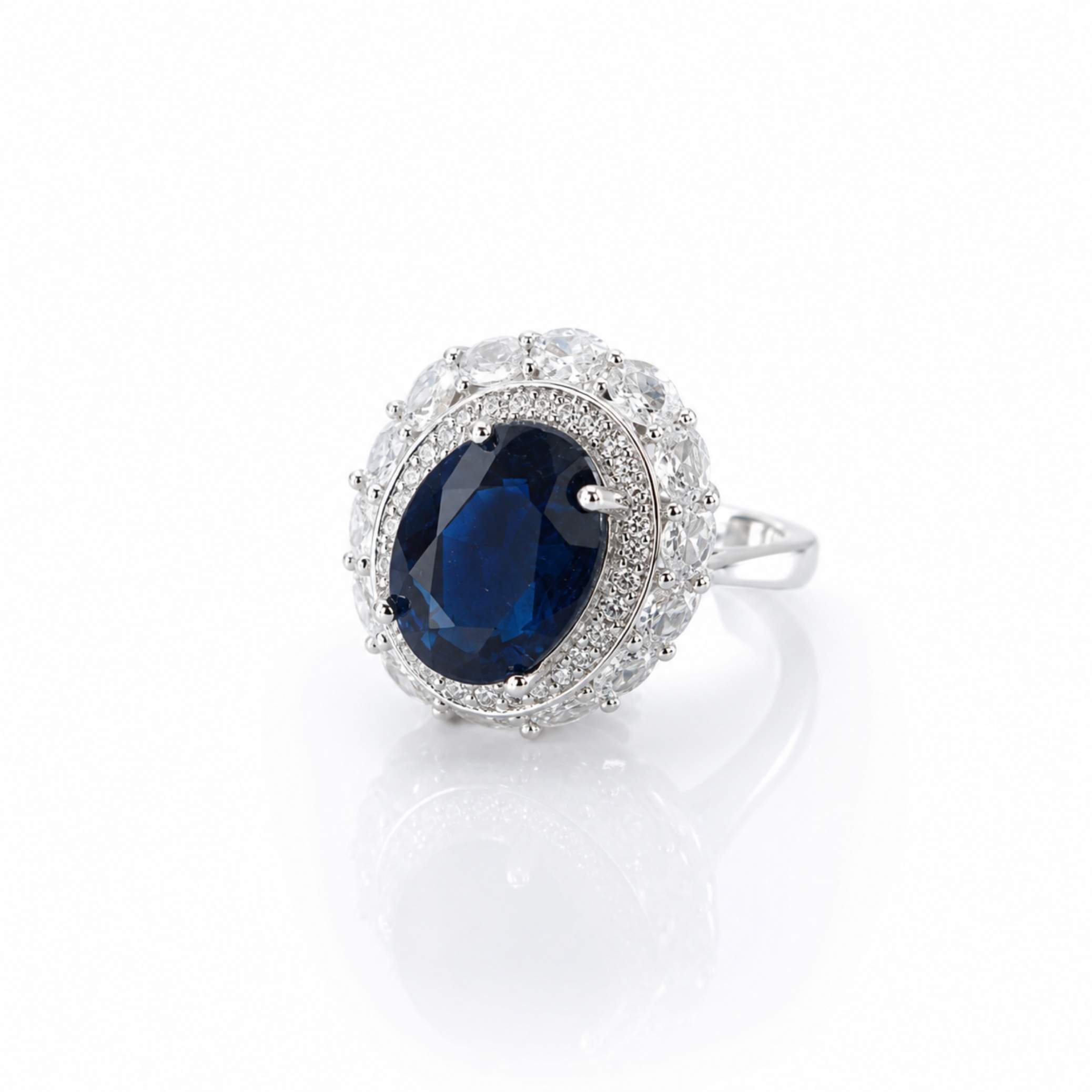Silver Oval Gemstone Halo Ring – Multiple Colours