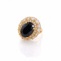 Gold Oval Gemstone Halo Ring – Multiple Colours
