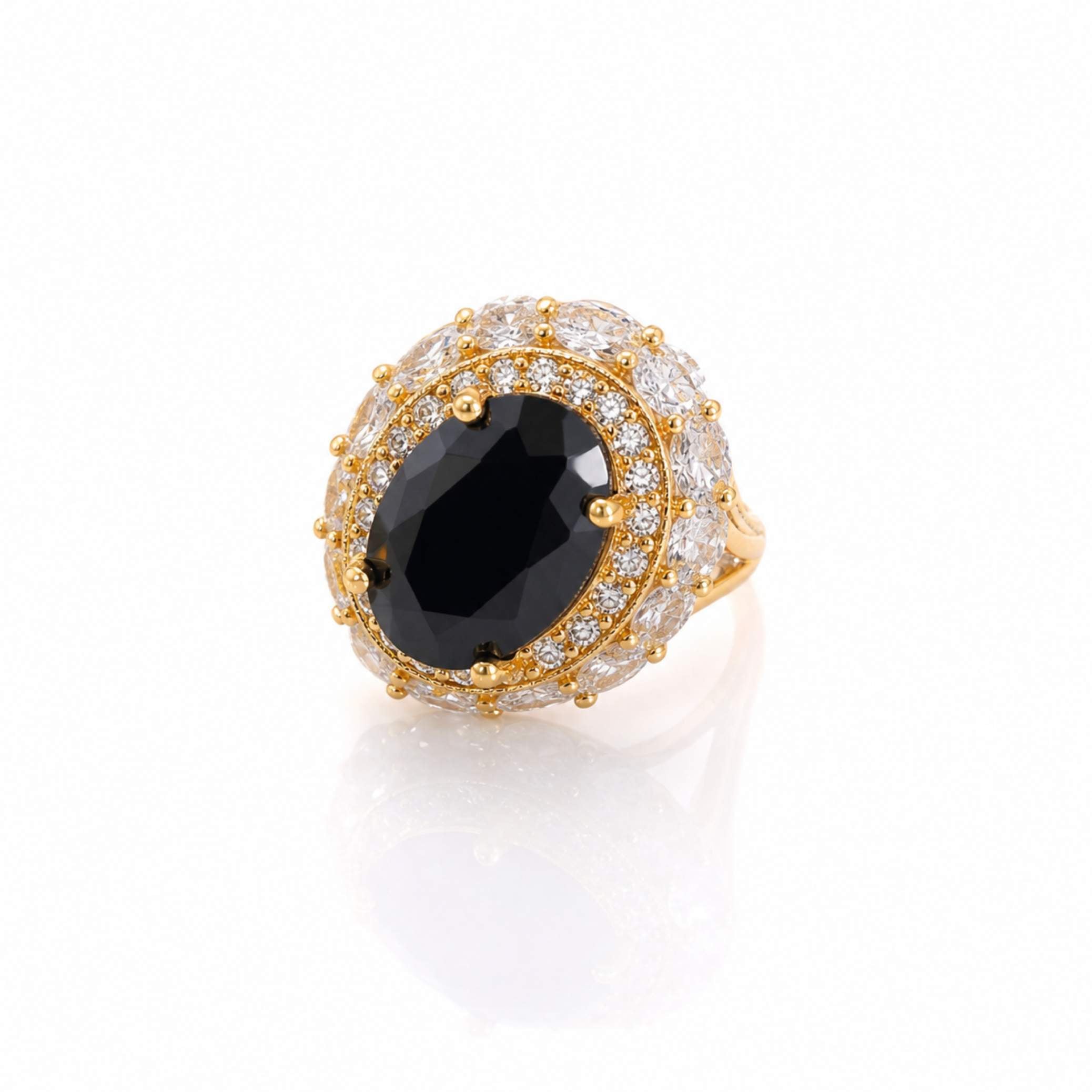 Gold Oval Gemstone Halo Ring – Multiple Colours