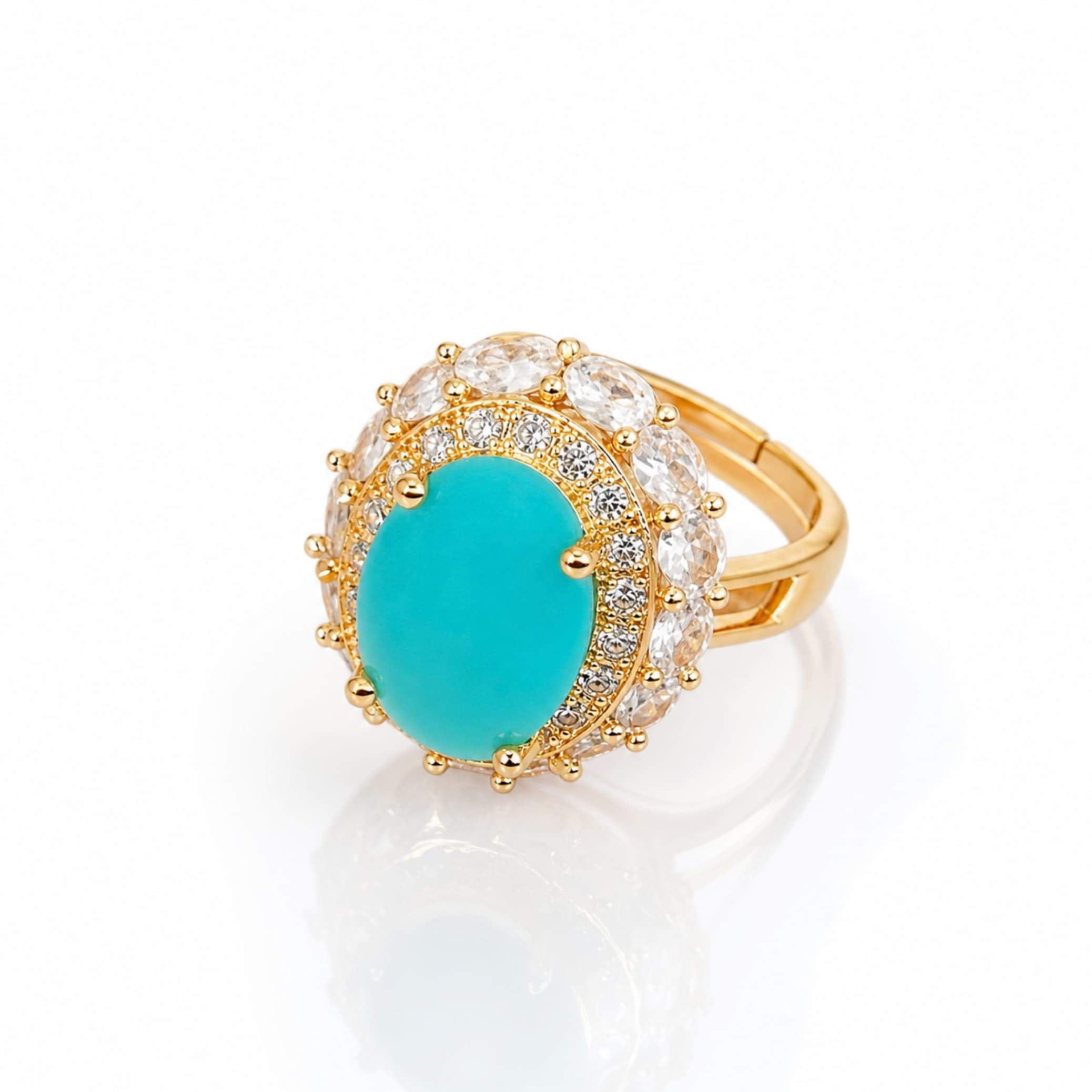 Gold Oval Gemstone Halo Ring – Multiple Colours