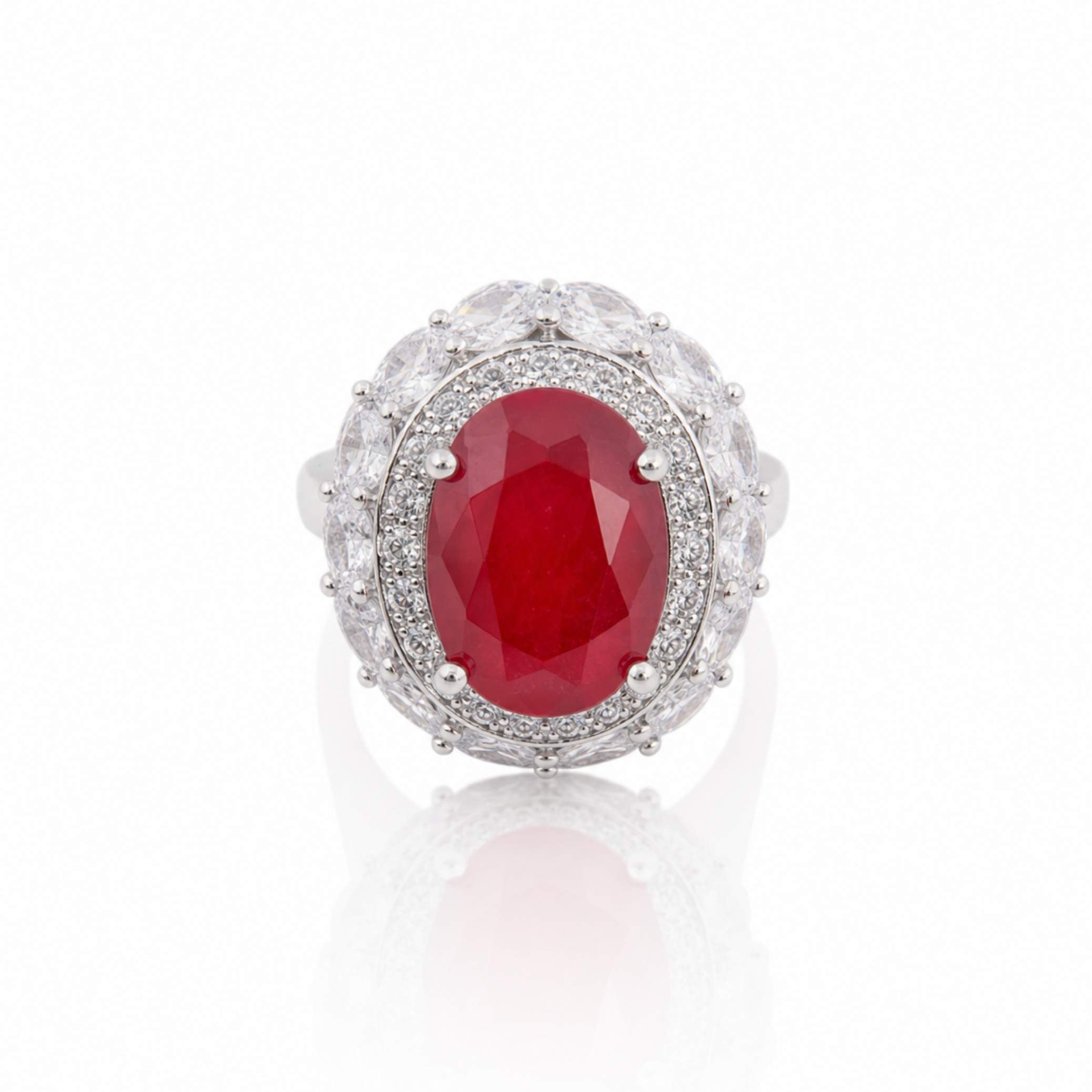 Silver Oval Gemstone Halo Ring – Multiple Colours