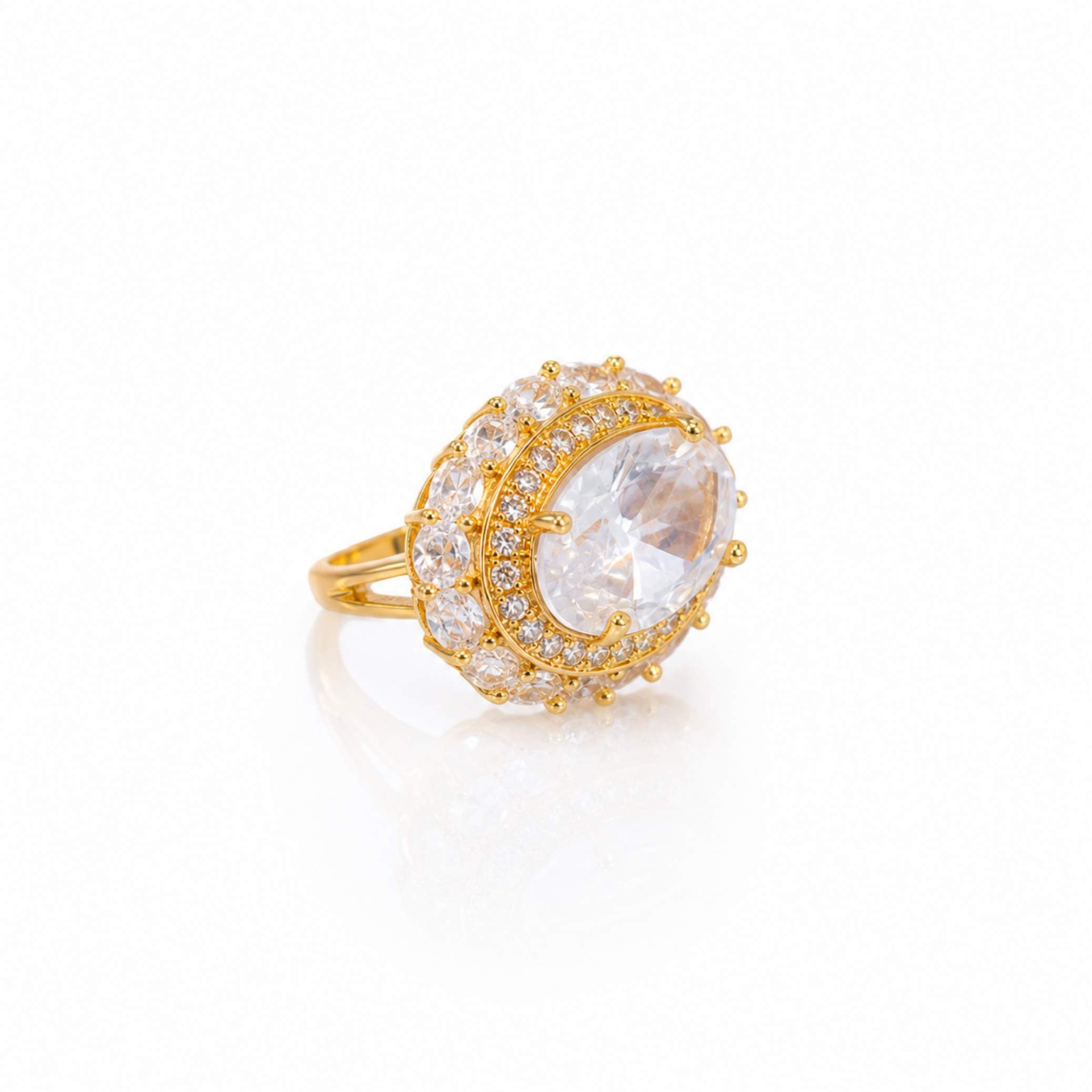 Gold Oval Gemstone Halo Ring – Multiple Colours
