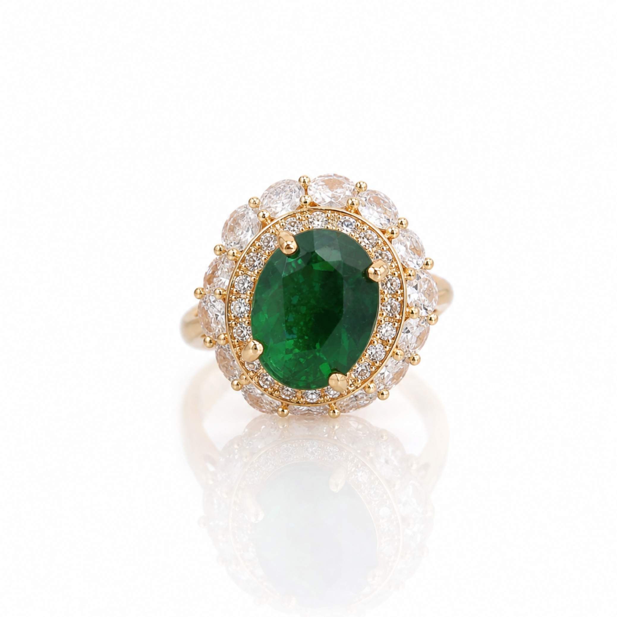 Gold Oval Gemstone Halo Ring – Multiple Colours