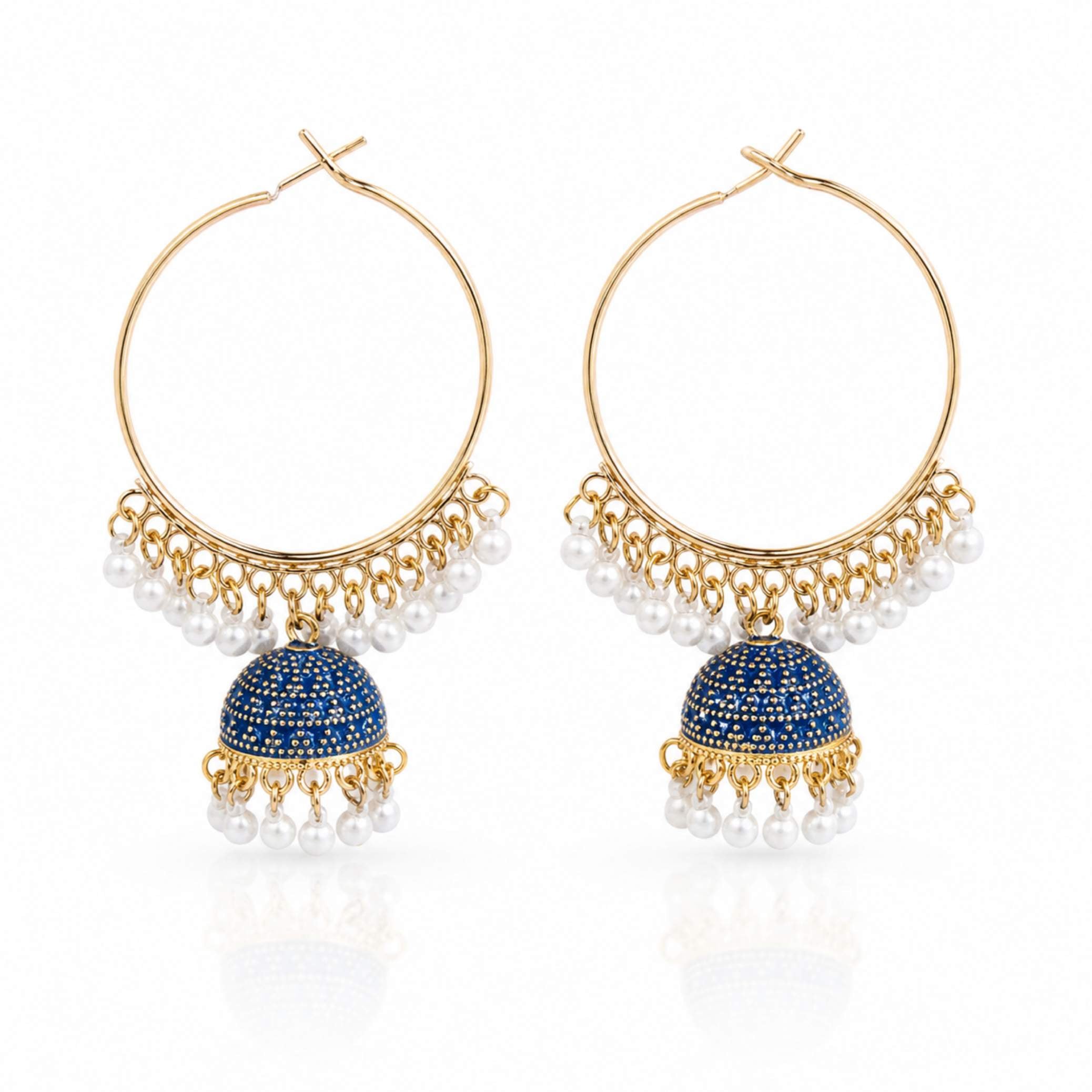 Gold Hoop Enamel Jhumka Earrings with Pearl Drops – Multiple Colours