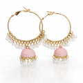 Gold Hoop Enamel Jhumka Earrings with Pearl Drops – Multiple Colours