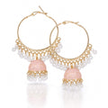 Gold Hoop Triangle Enamel Jhumka Earrings with Pearl Drops – Multiple Colours