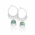 Enamel Heart Jhumka Hoop Earrings with Pearl Drops – Silver & Gold