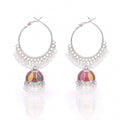 Multicolour Enamel Petal Jhumka Hoop Earrings with Pearl Drops – Gold & Silver