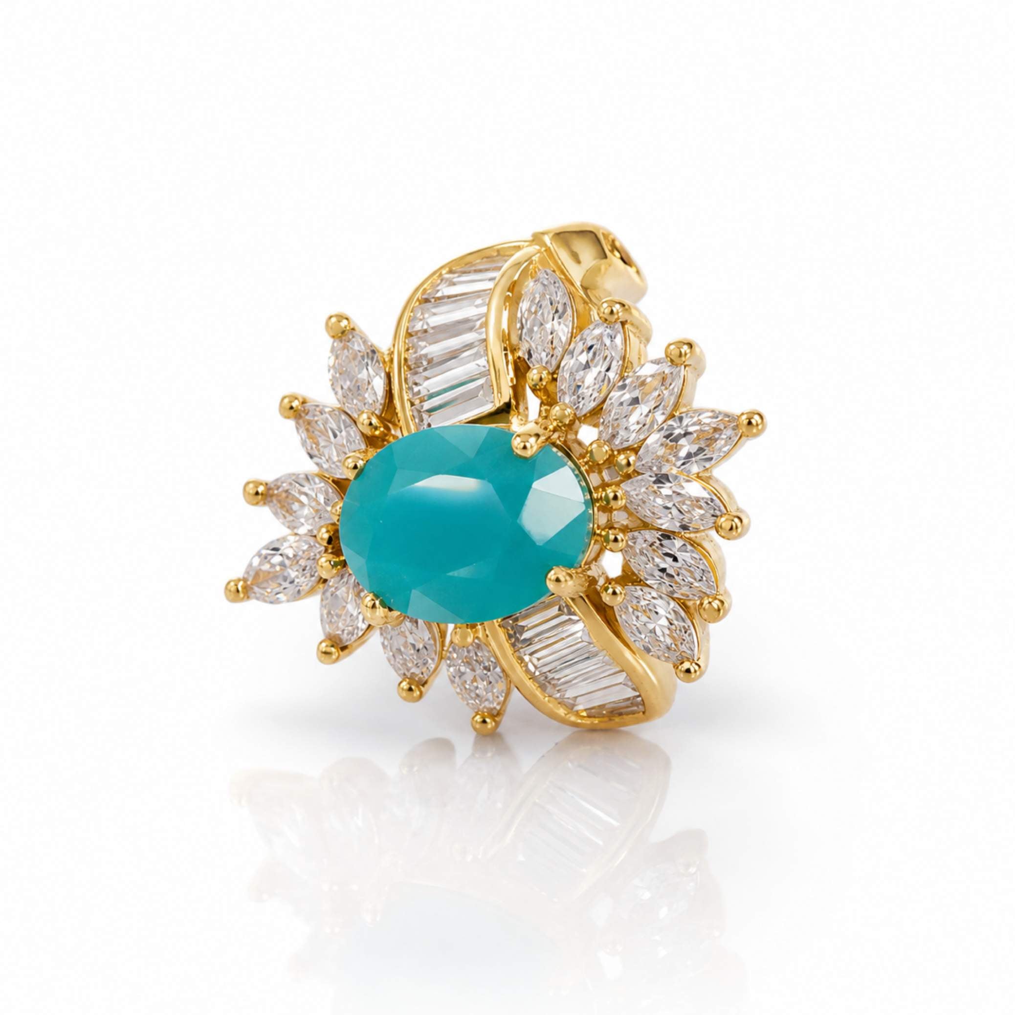 Gold Sunburst Baguette & Marquise Crystal Ring – Multiple Colours